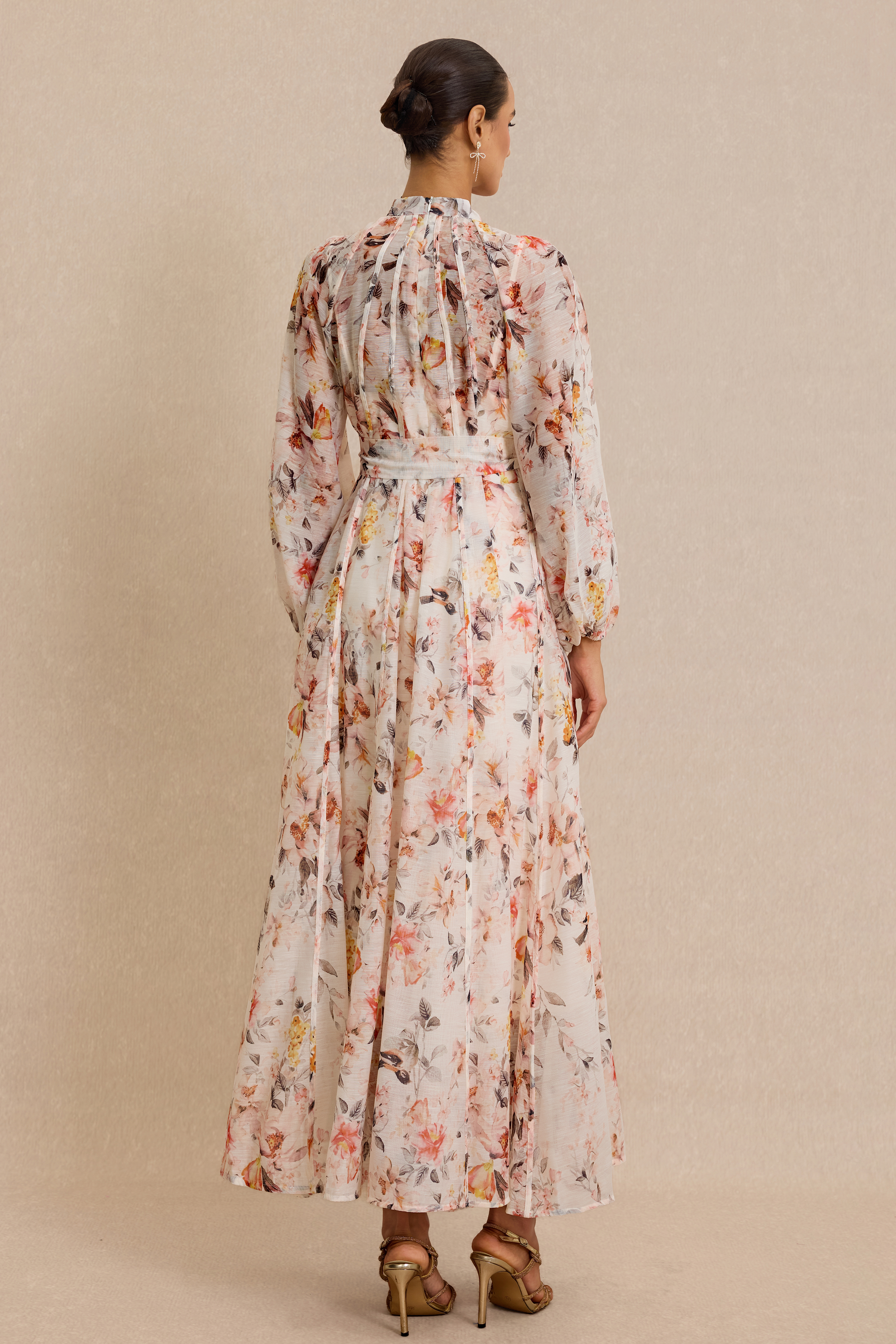 Floral Raglan Sleeve Single Breasted Midi Dress
