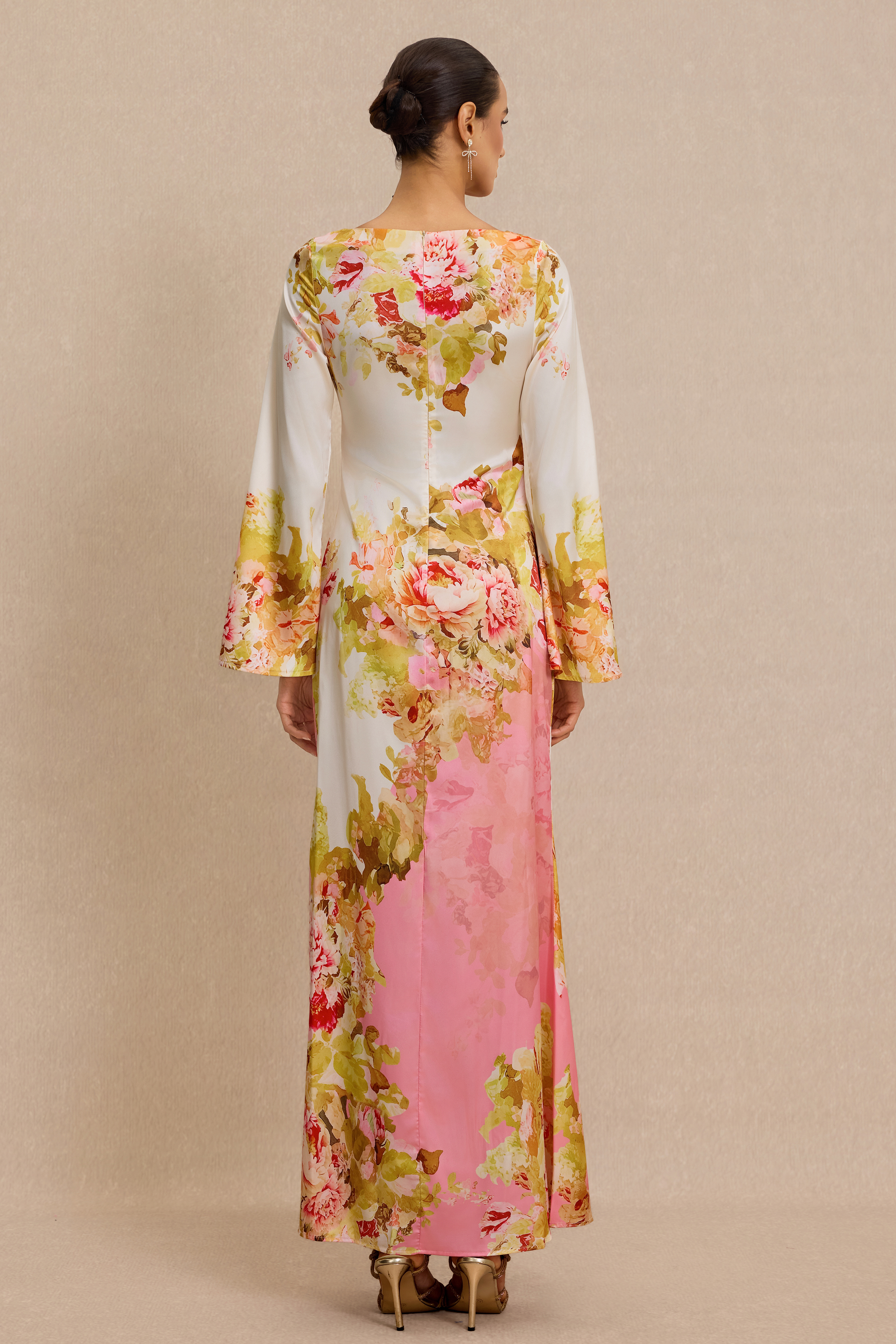 Floral Bell Sleeve Boat Neck Maxi Dress