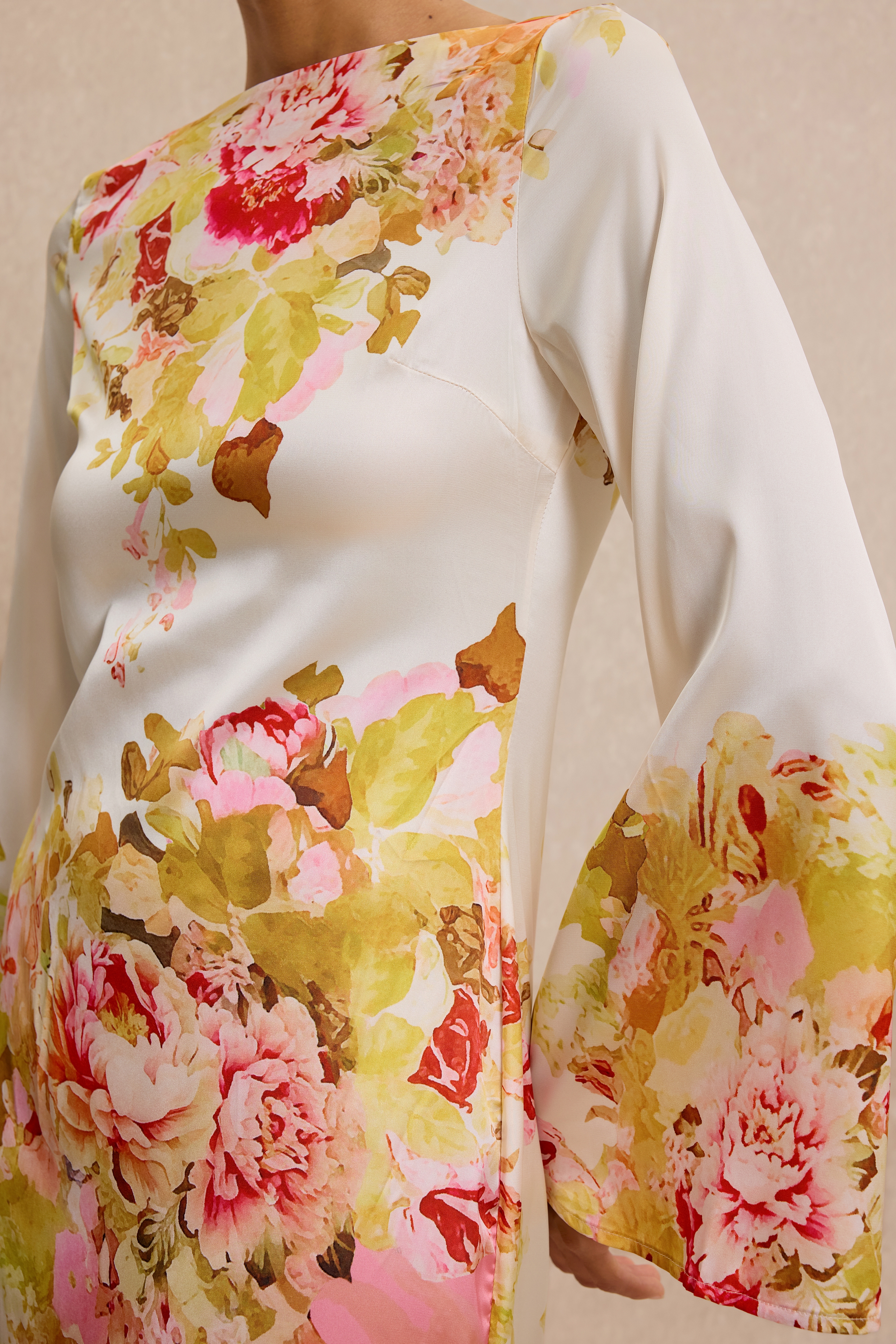 Floral Bell Sleeve Boat Neck Maxi Dress
