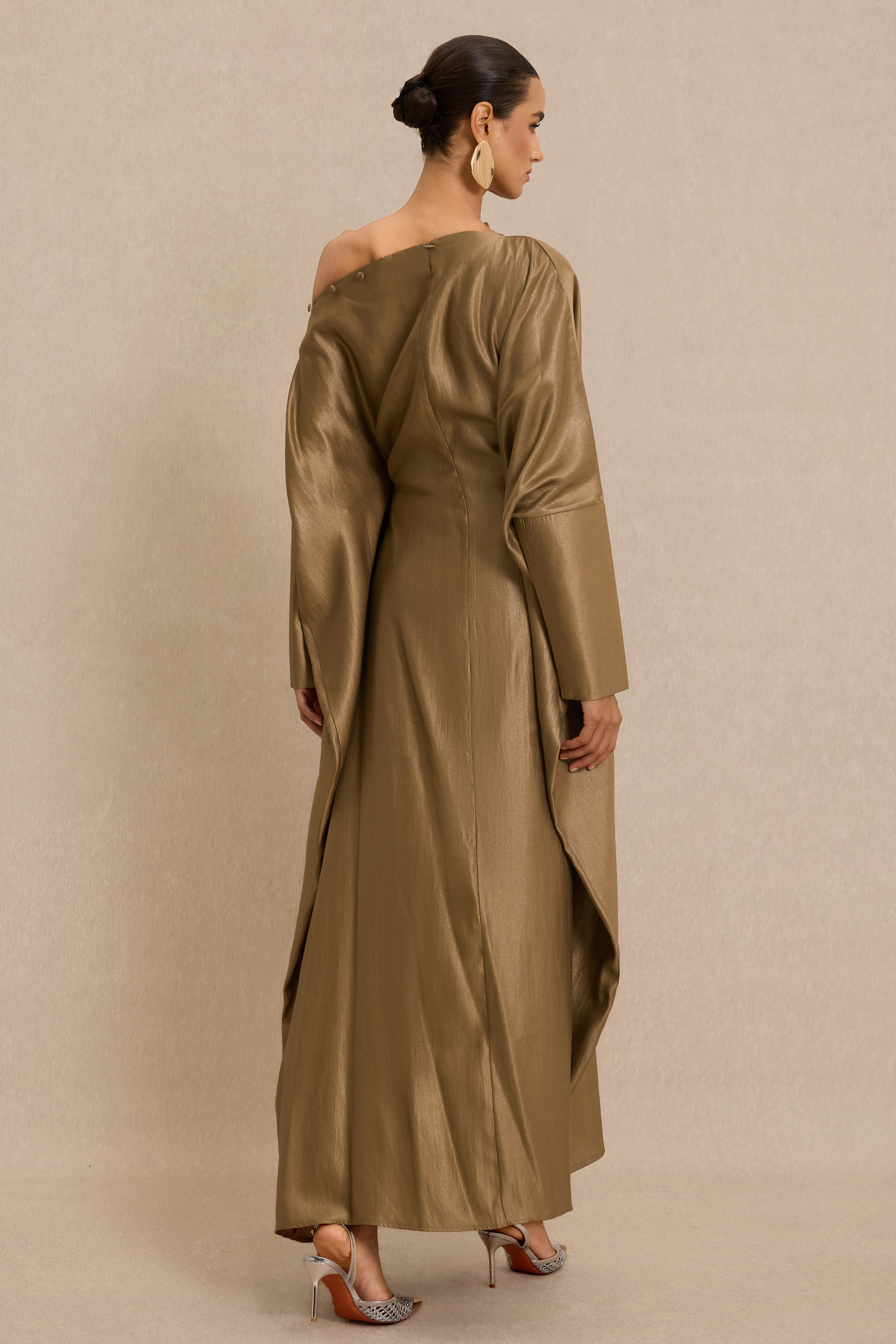 Button Decorations Long Sleeve Maxi Dress