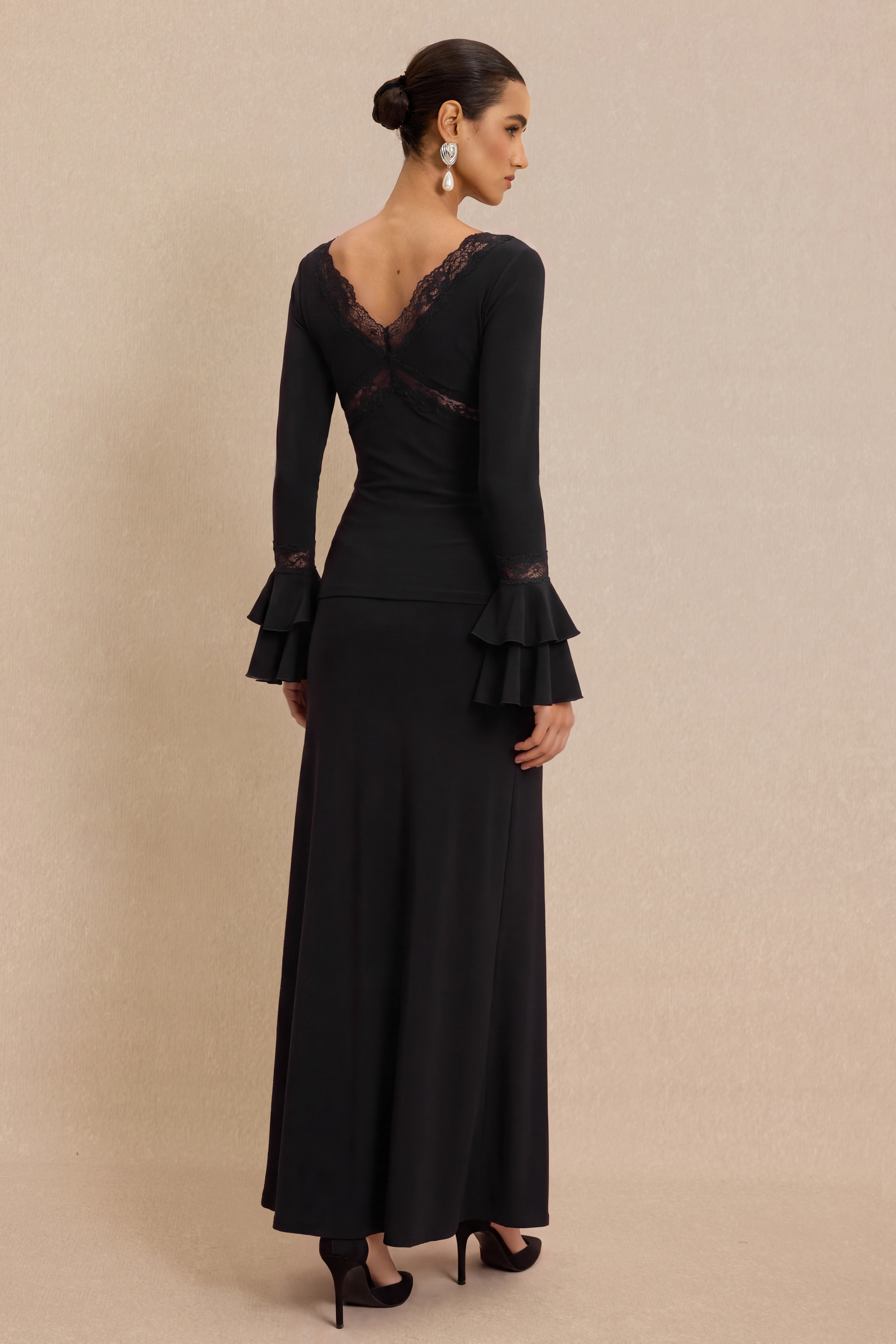 Lace Splicing Jersey Frill Maxi Dress
