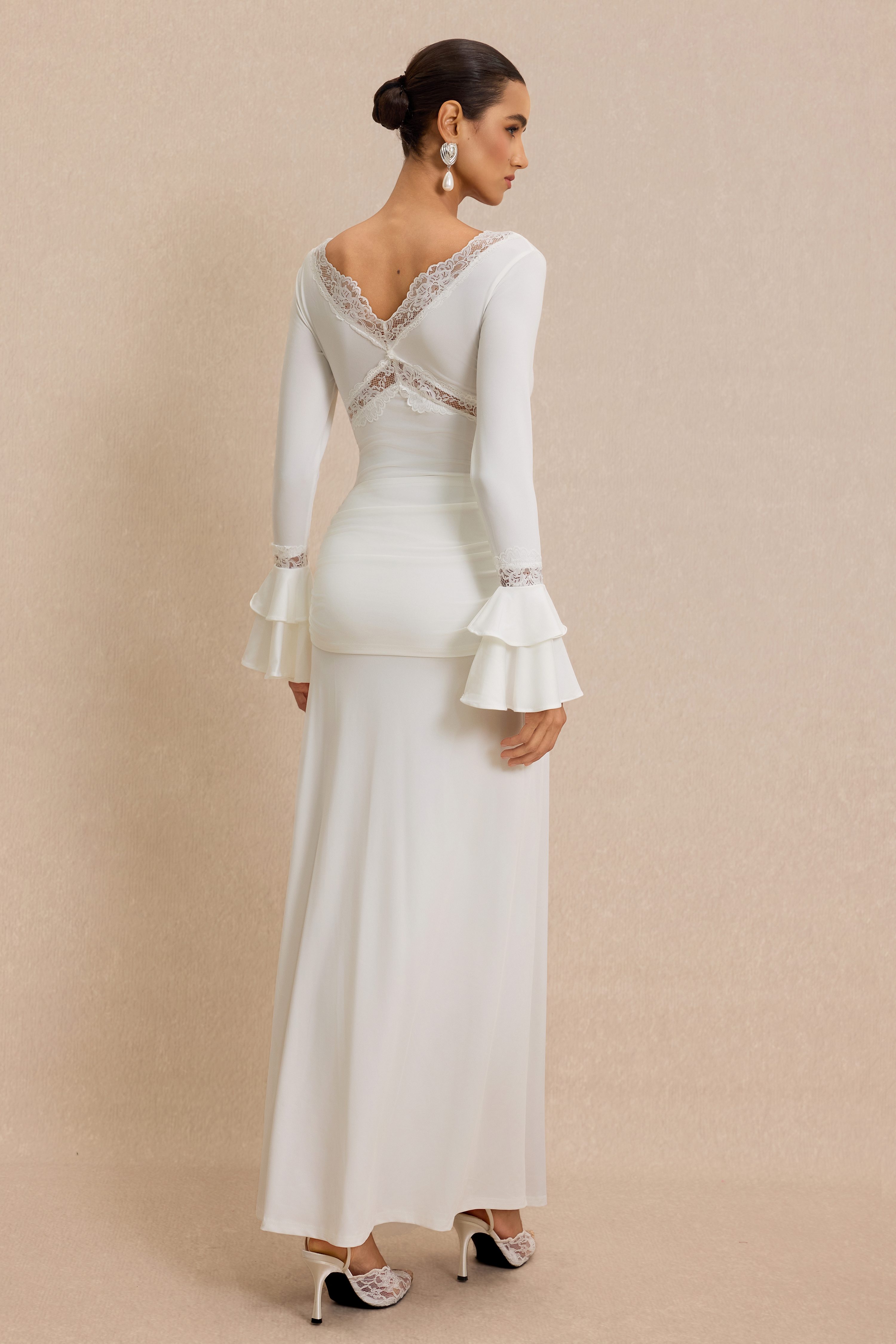 Lace Splicing Jersey Frill Maxi Dress