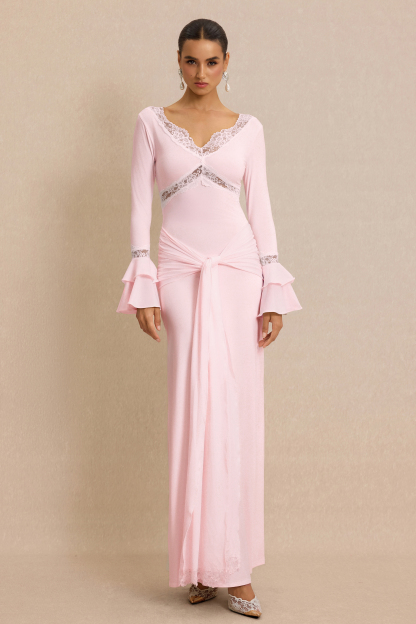 Lace Splicing Jersey Frill Maxi Dress