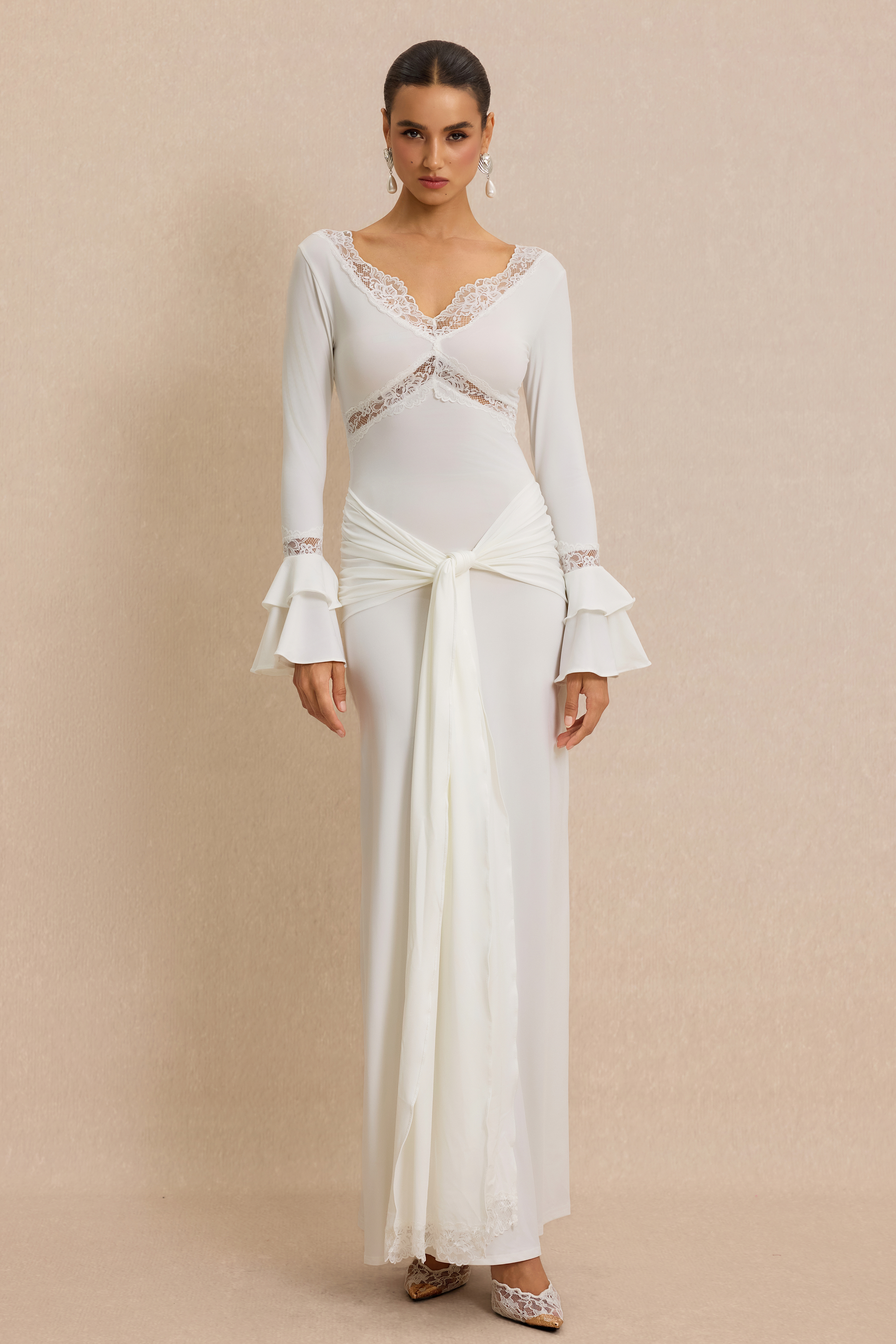 Lace Splicing Jersey Frill Maxi Dress