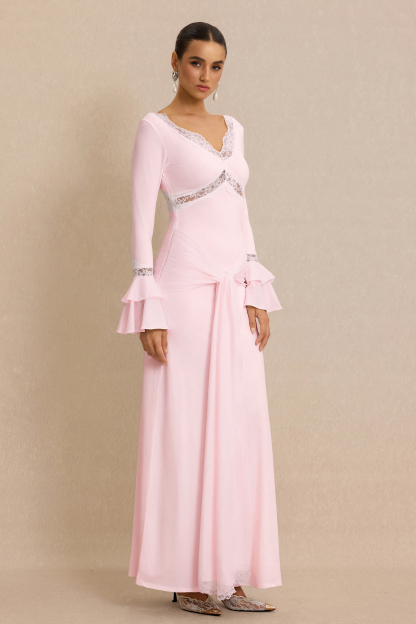 Lace Splicing Jersey Frill Maxi Dress
