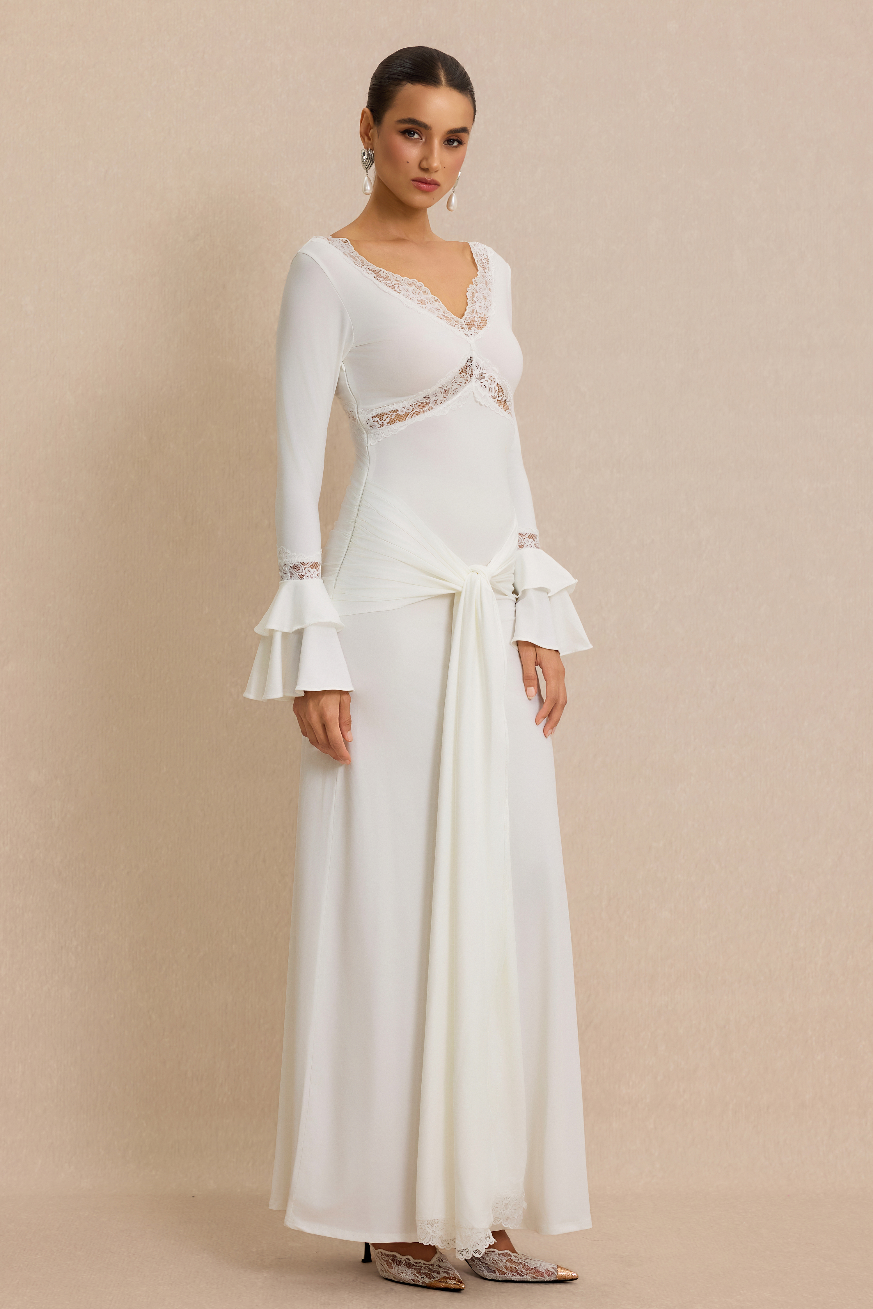 Lace Splicing Jersey Frill Maxi Dress