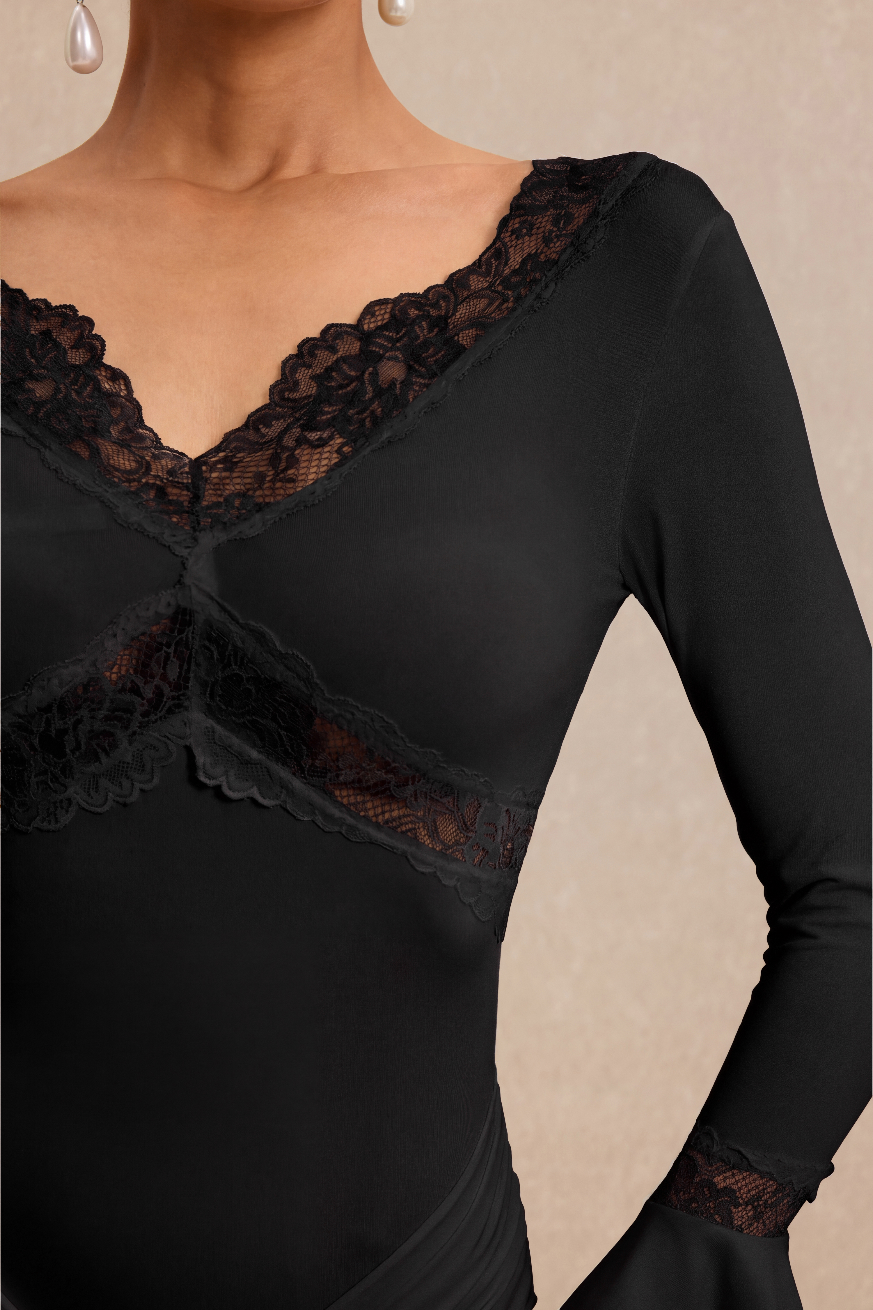 Lace Splicing Jersey Frill Maxi Dress