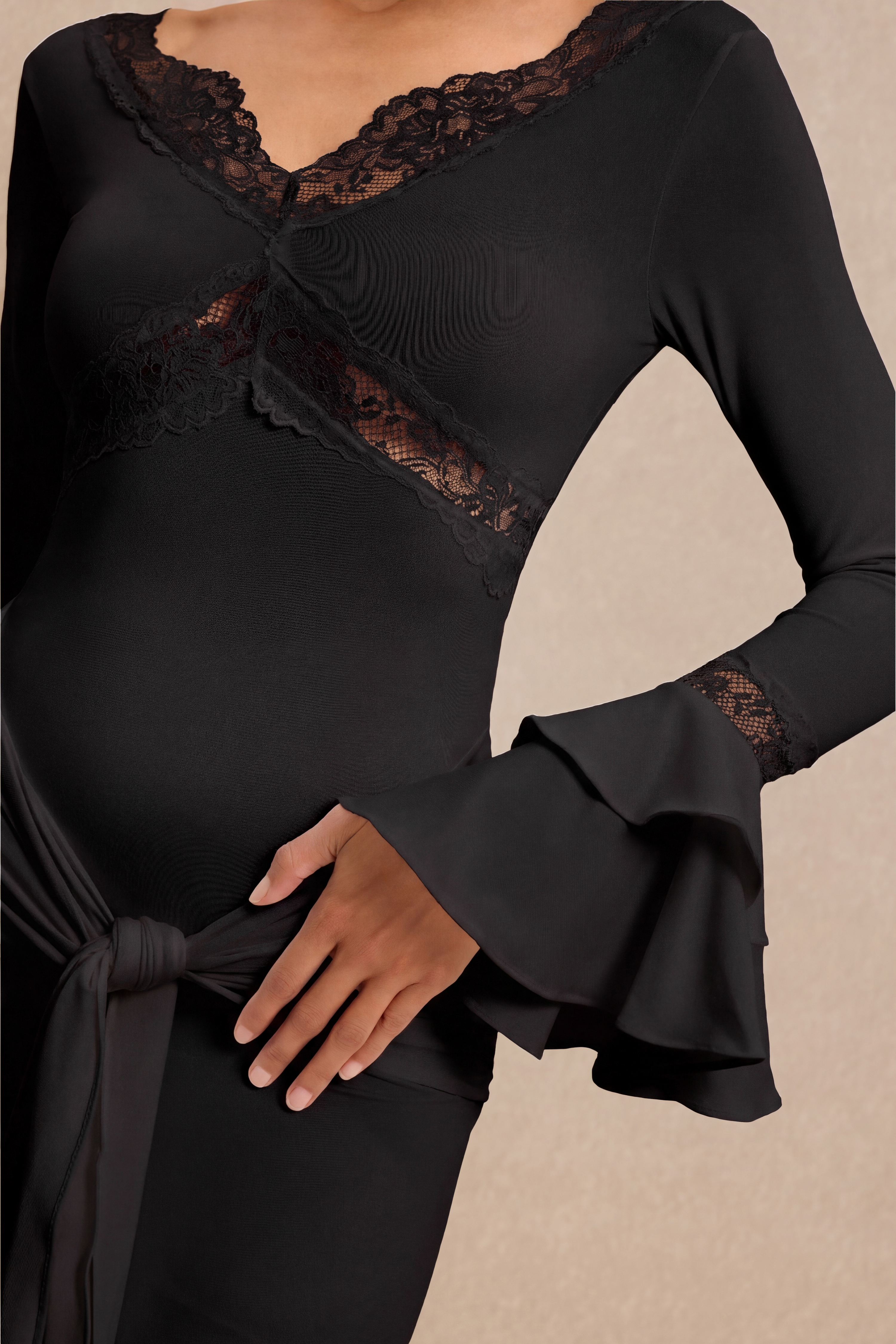 Lace Splicing Jersey Frill Maxi Dress
