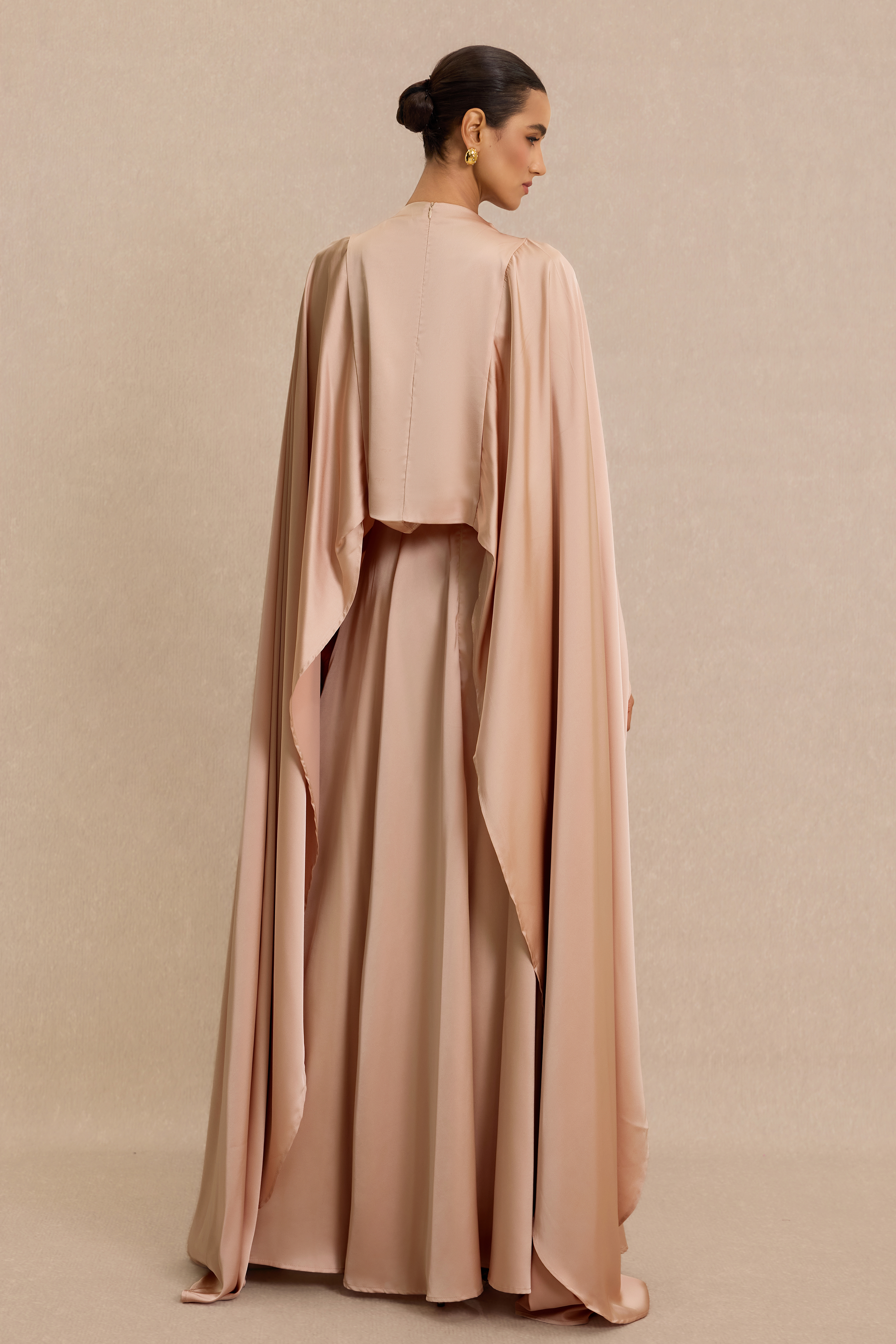 Satin Top & Maxi Dress Set With Cape