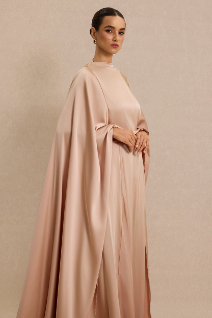 Satin Top & Maxi Dress Set With Cape