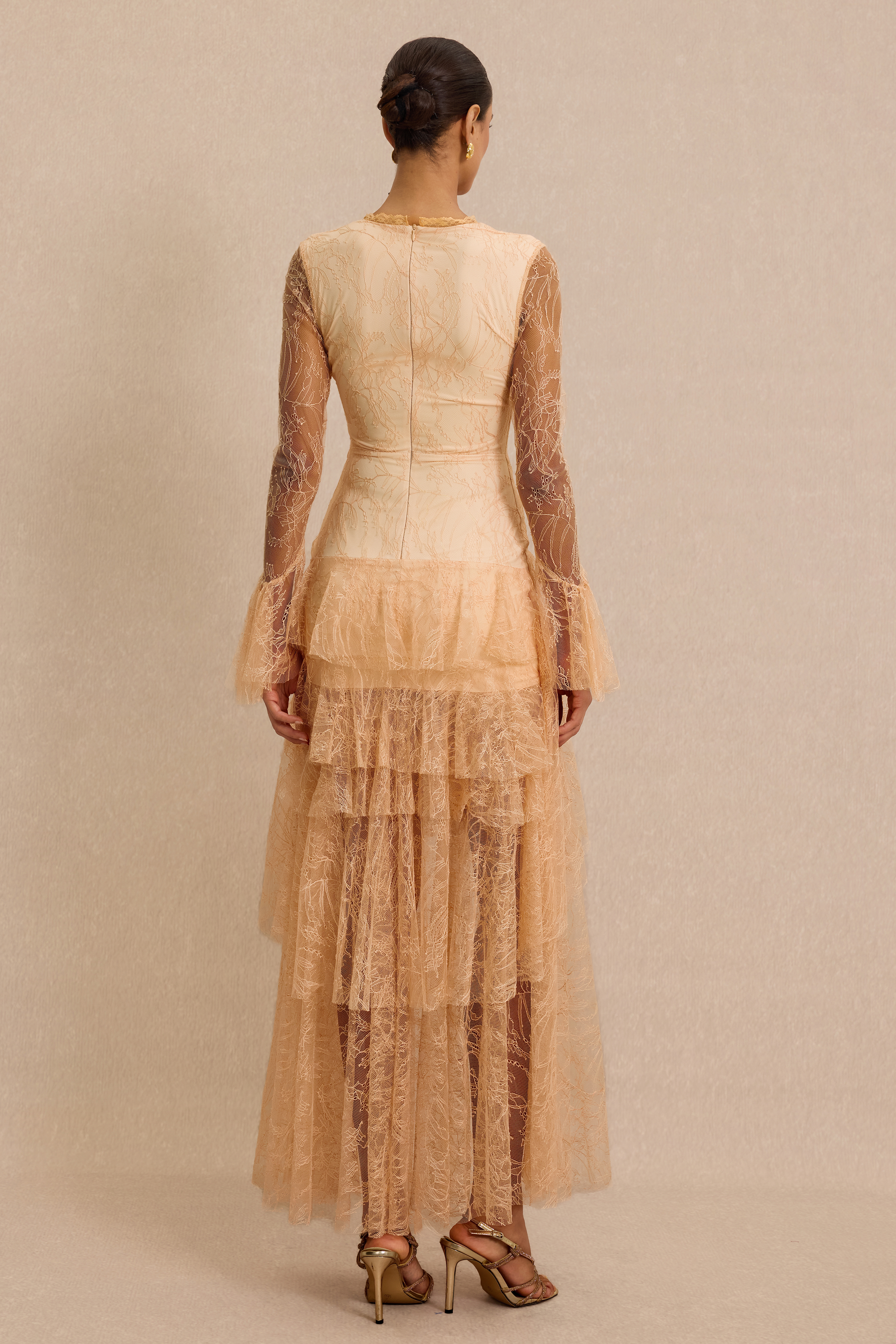 Lace Ruffle Bell Sleeve Maxi Dress