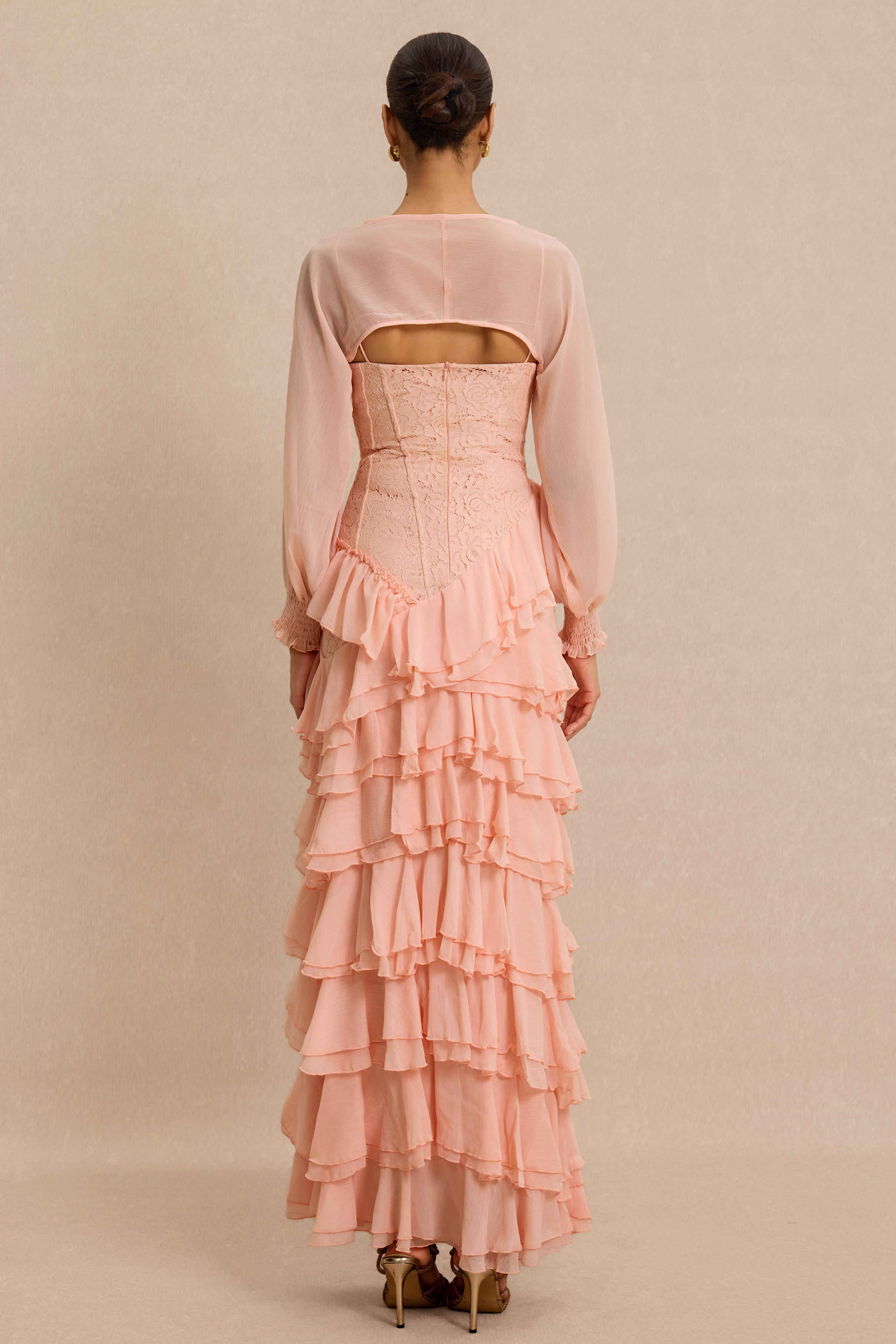 Lace Ruffle Sweetheart Neck Maxi Dress