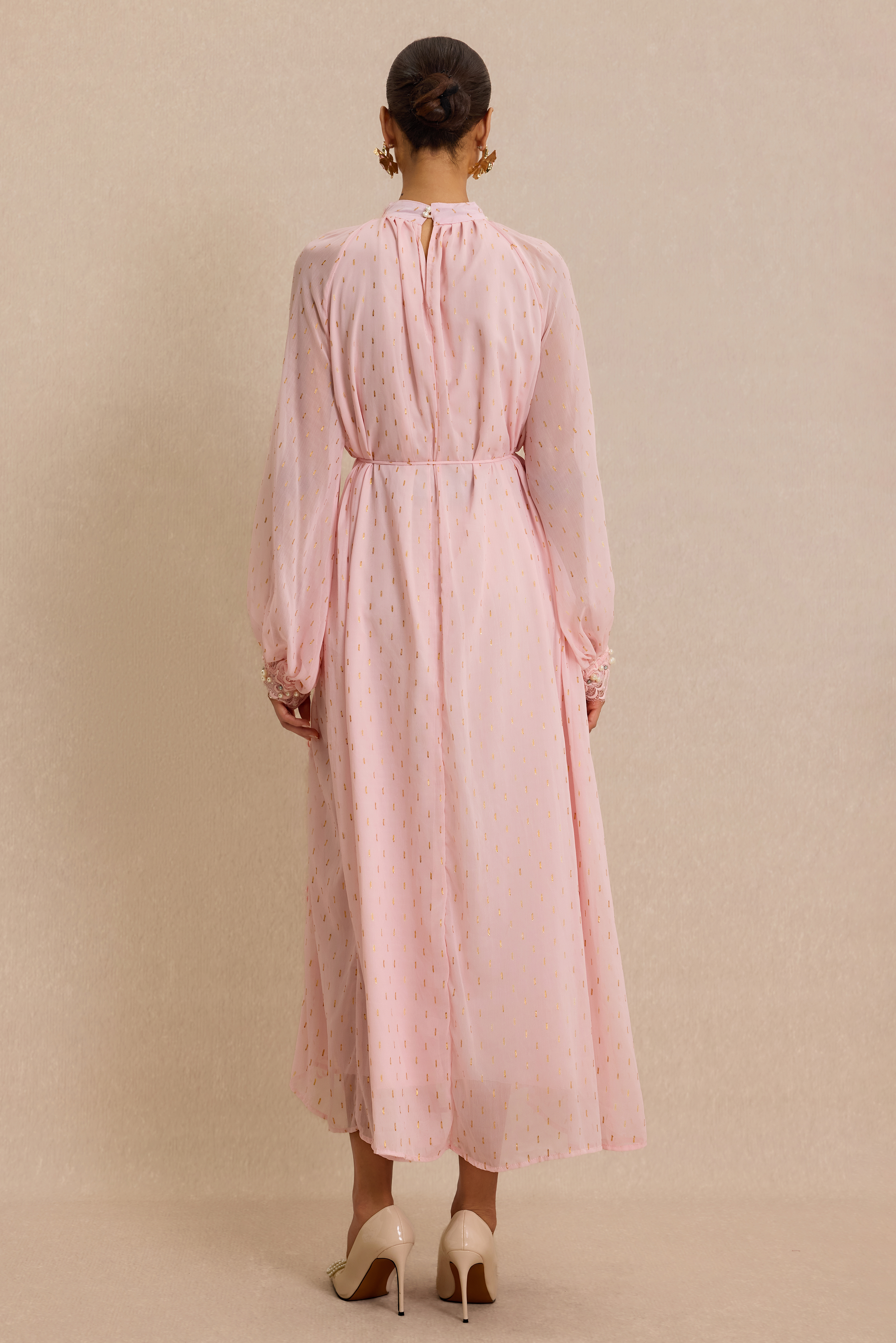 Luxury Embroidered Faux Pearl Maxi Dress