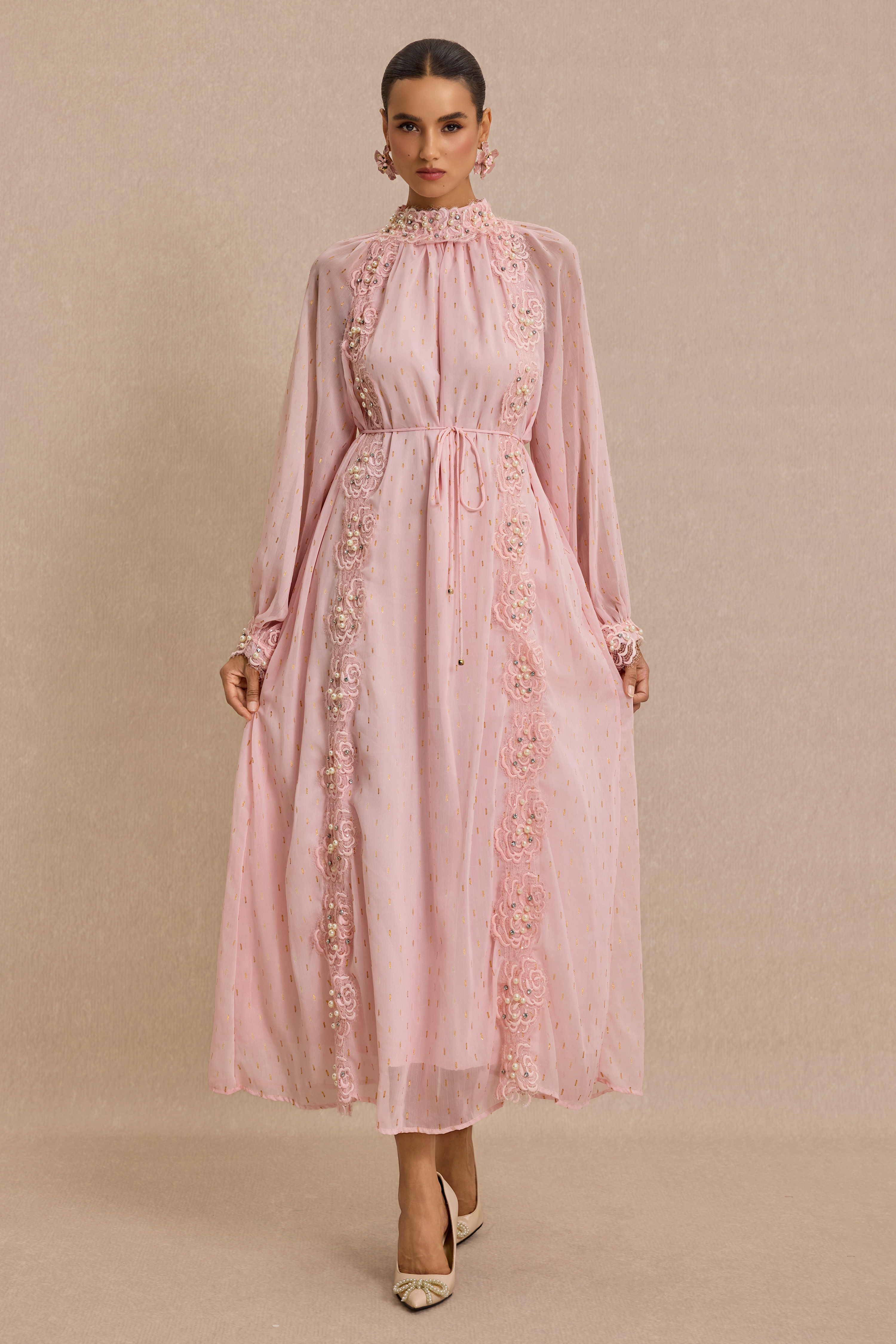 Luxury Embroidered Faux Pearl Maxi Dress