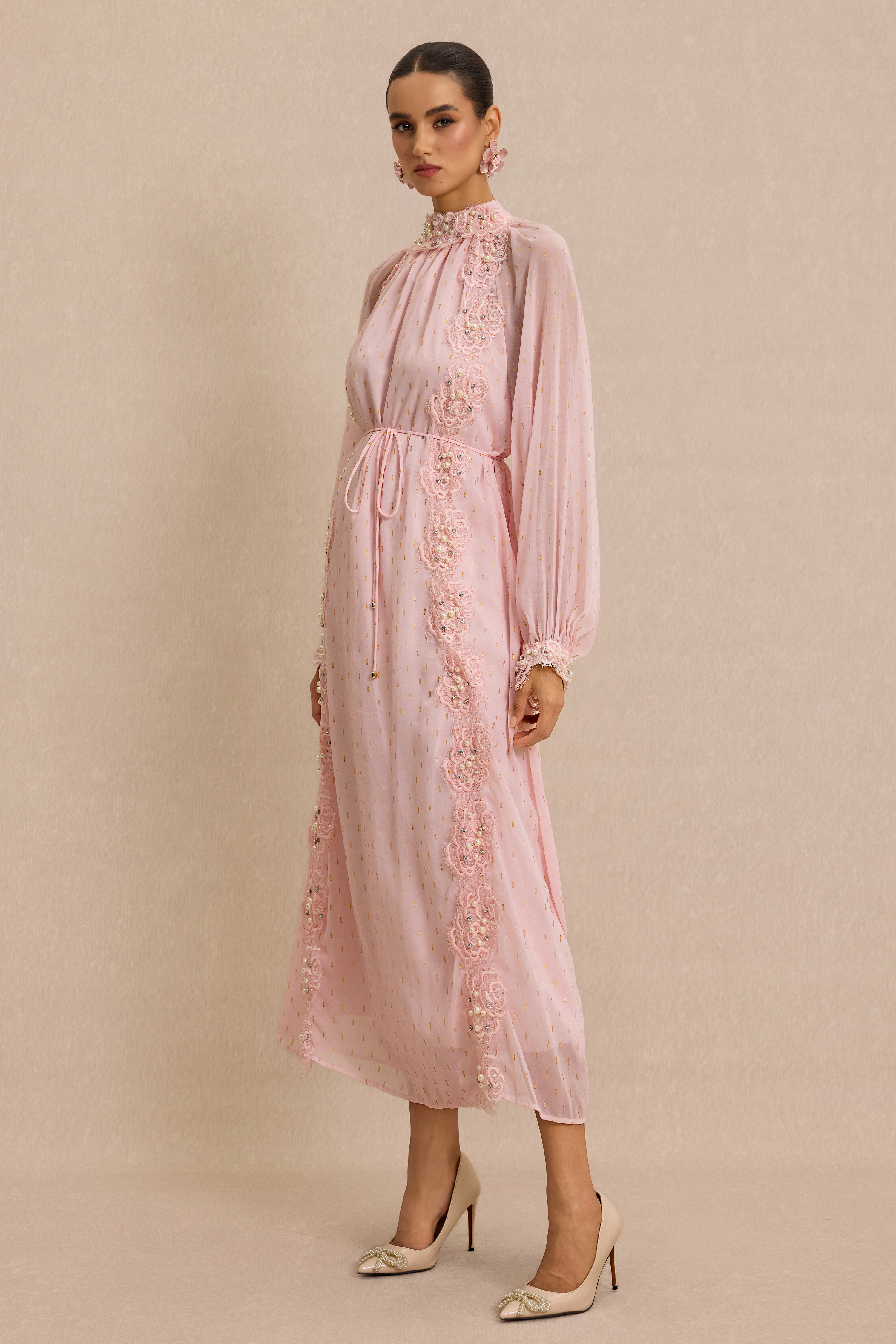 Luxury Embroidered Faux Pearl Maxi Dress