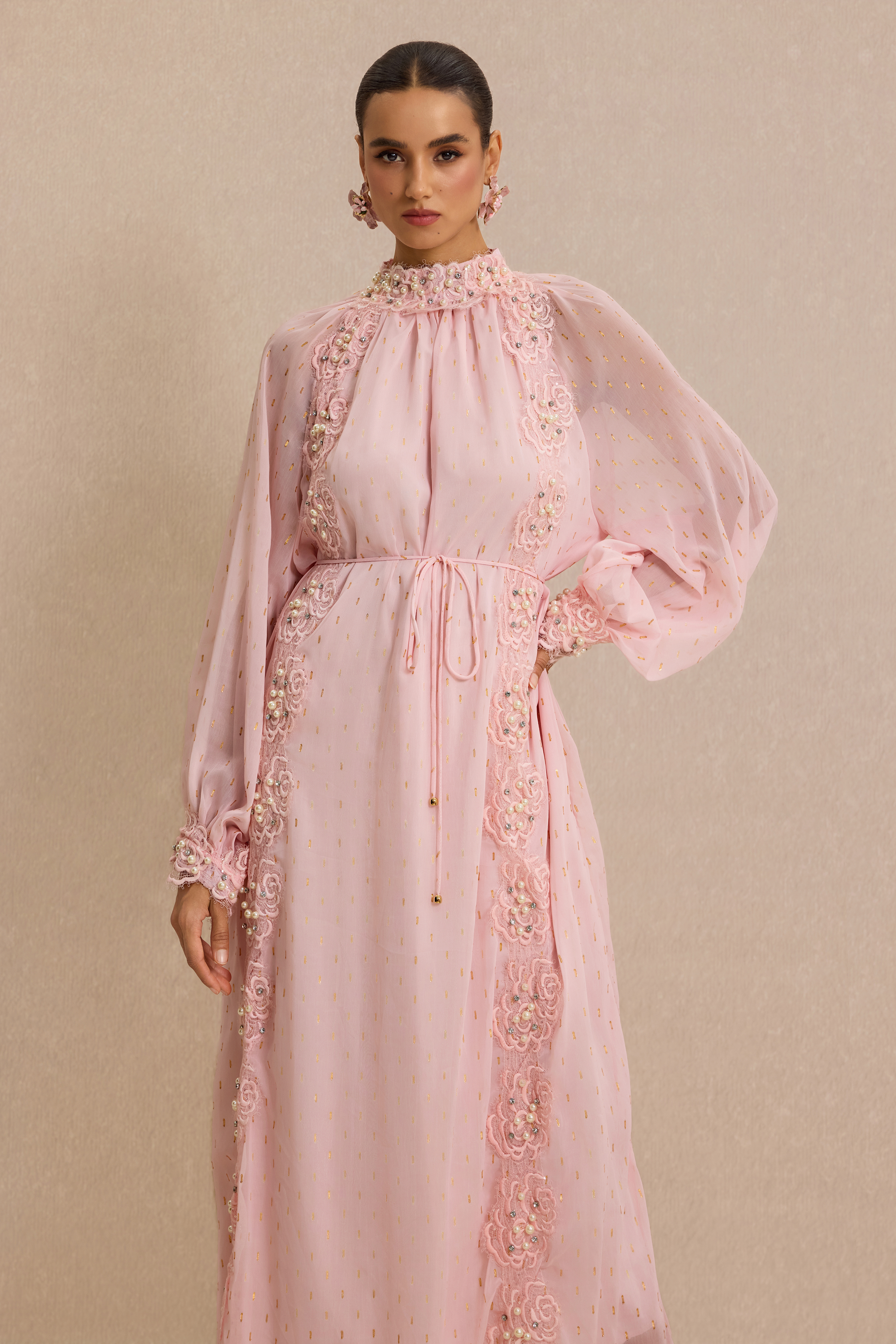 Luxury Embroidered Faux Pearl Maxi Dress