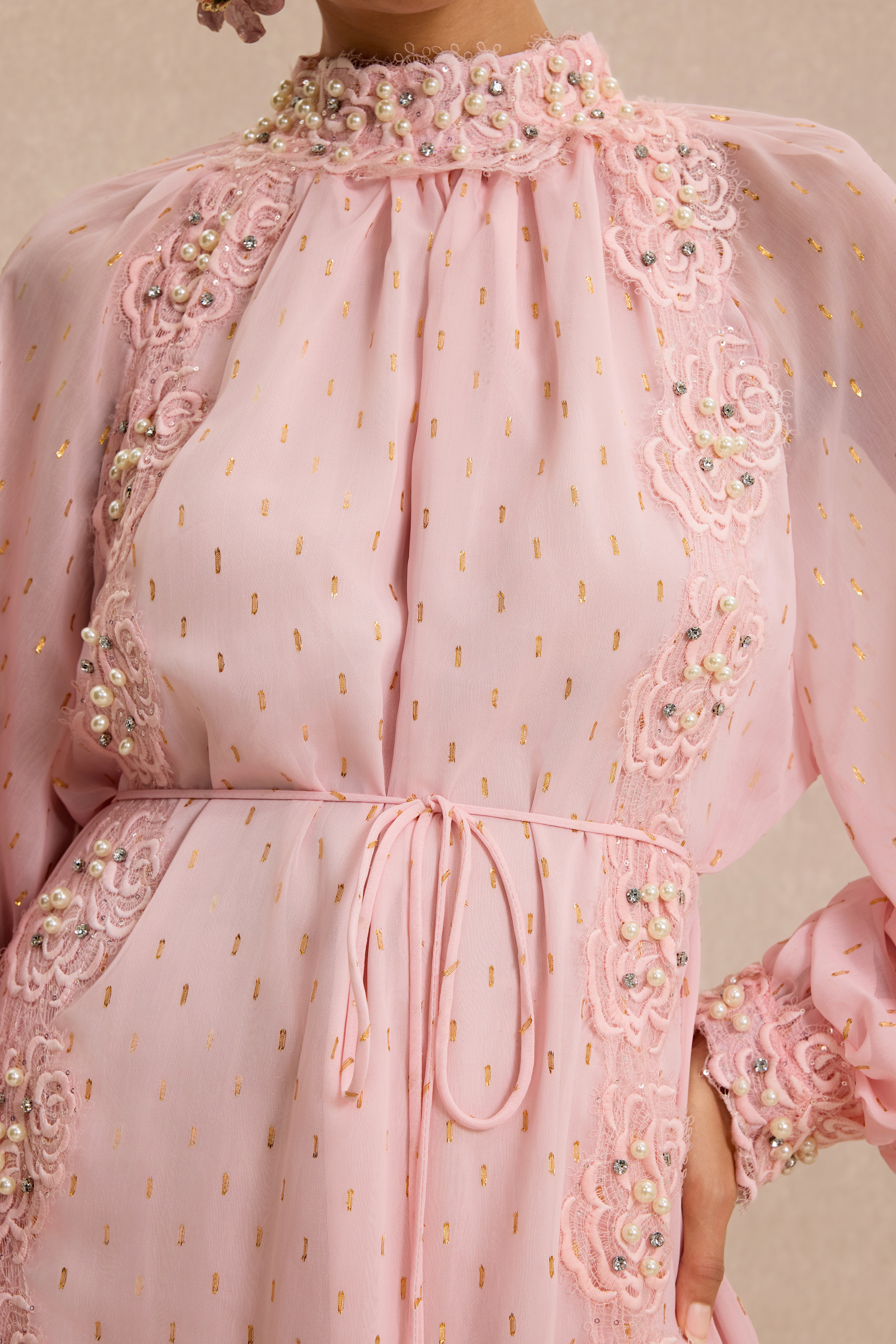 Luxury Embroidered Faux Pearl Maxi Dress