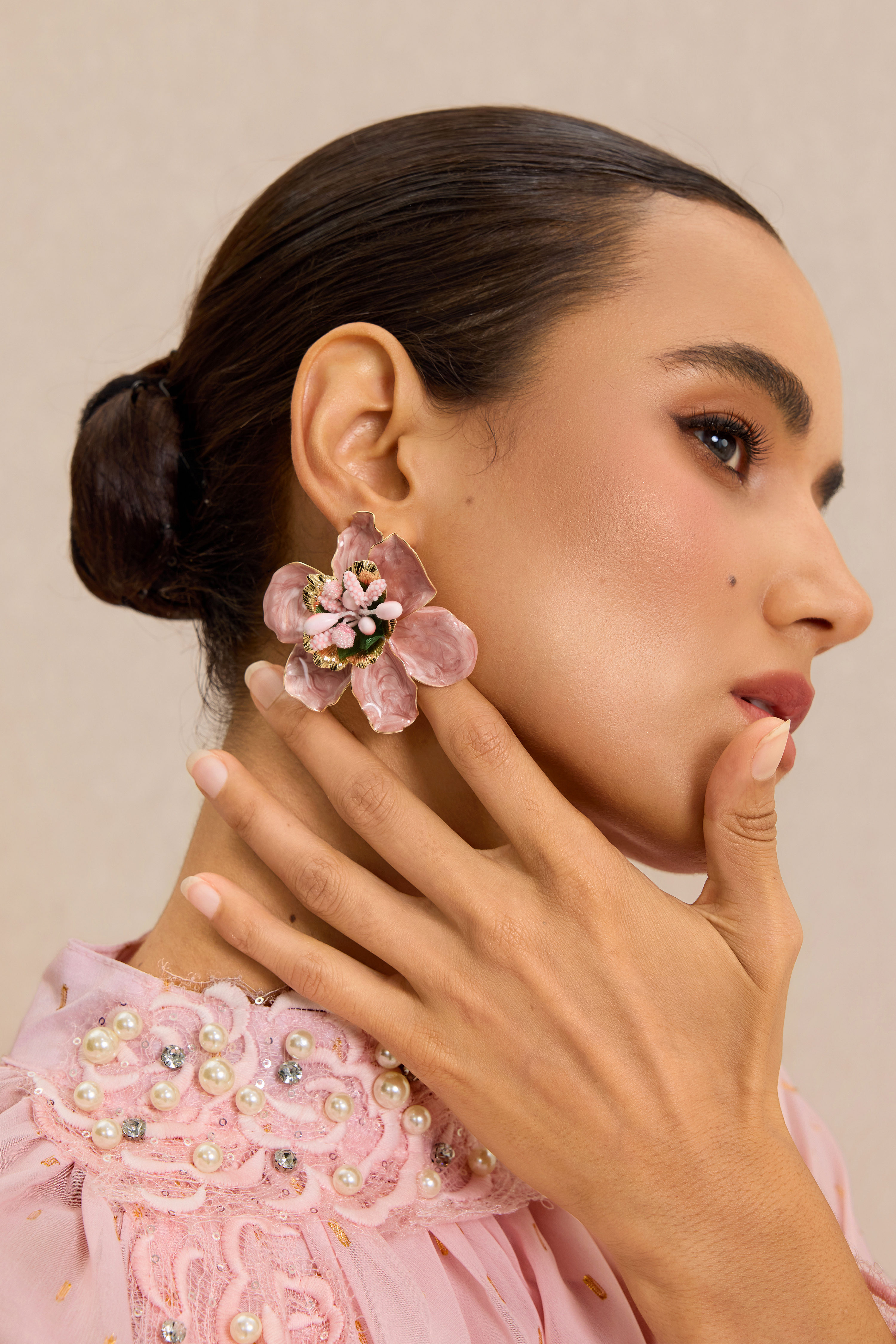 Vintage 3D Flower Statement Stud Earrings