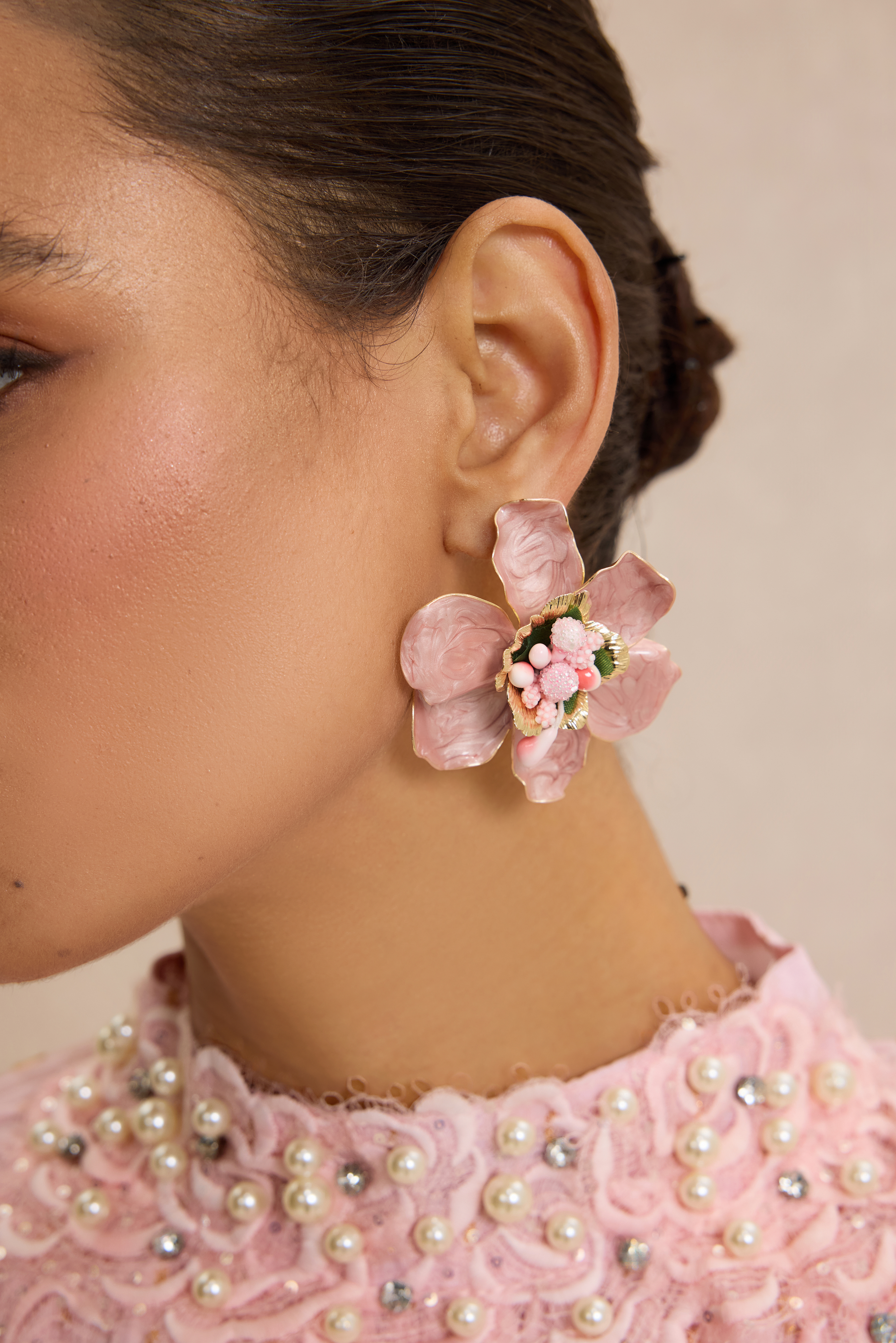 Vintage 3D Flower Statement Stud Earrings