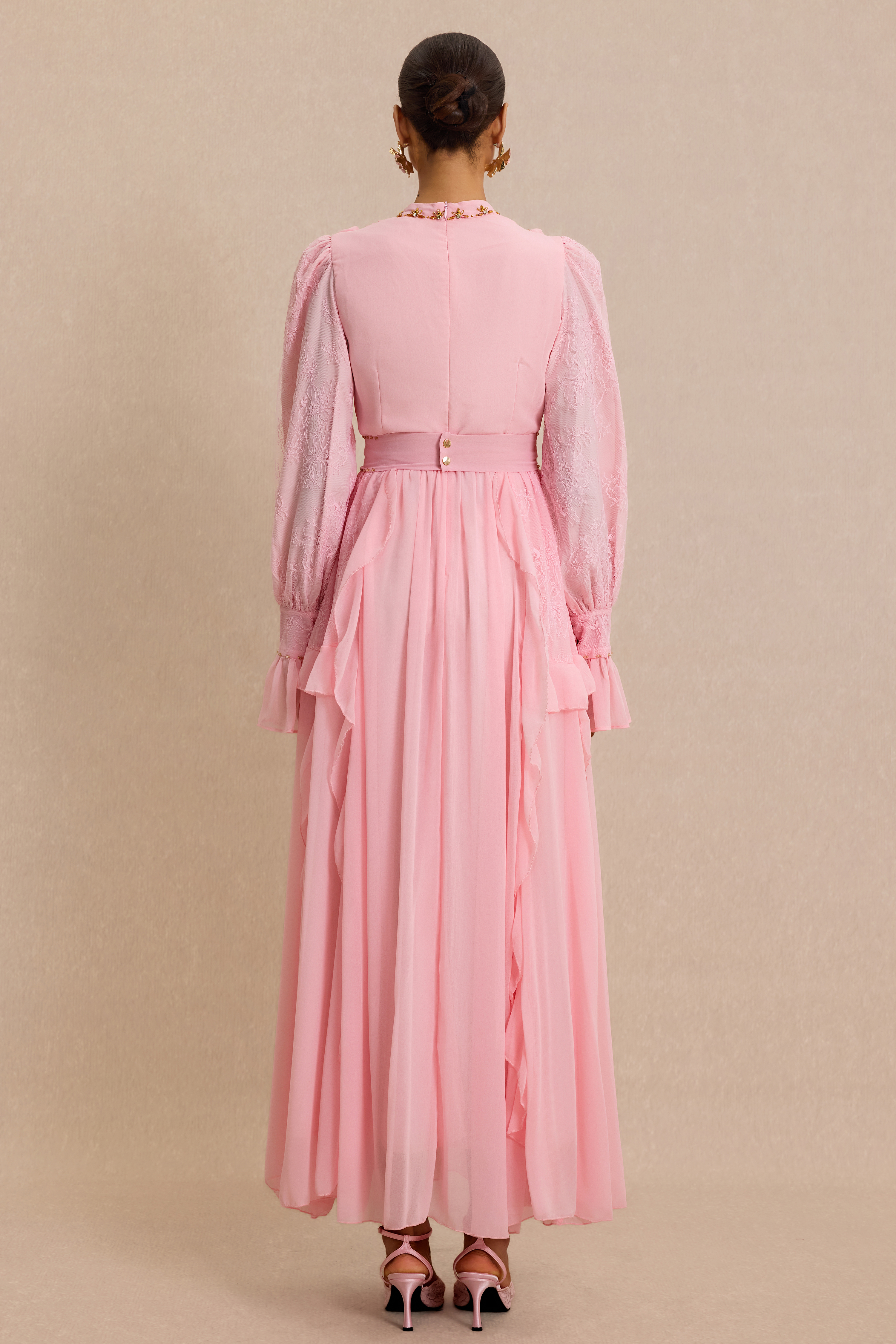 Beaded Frill Midi Dress With Belt