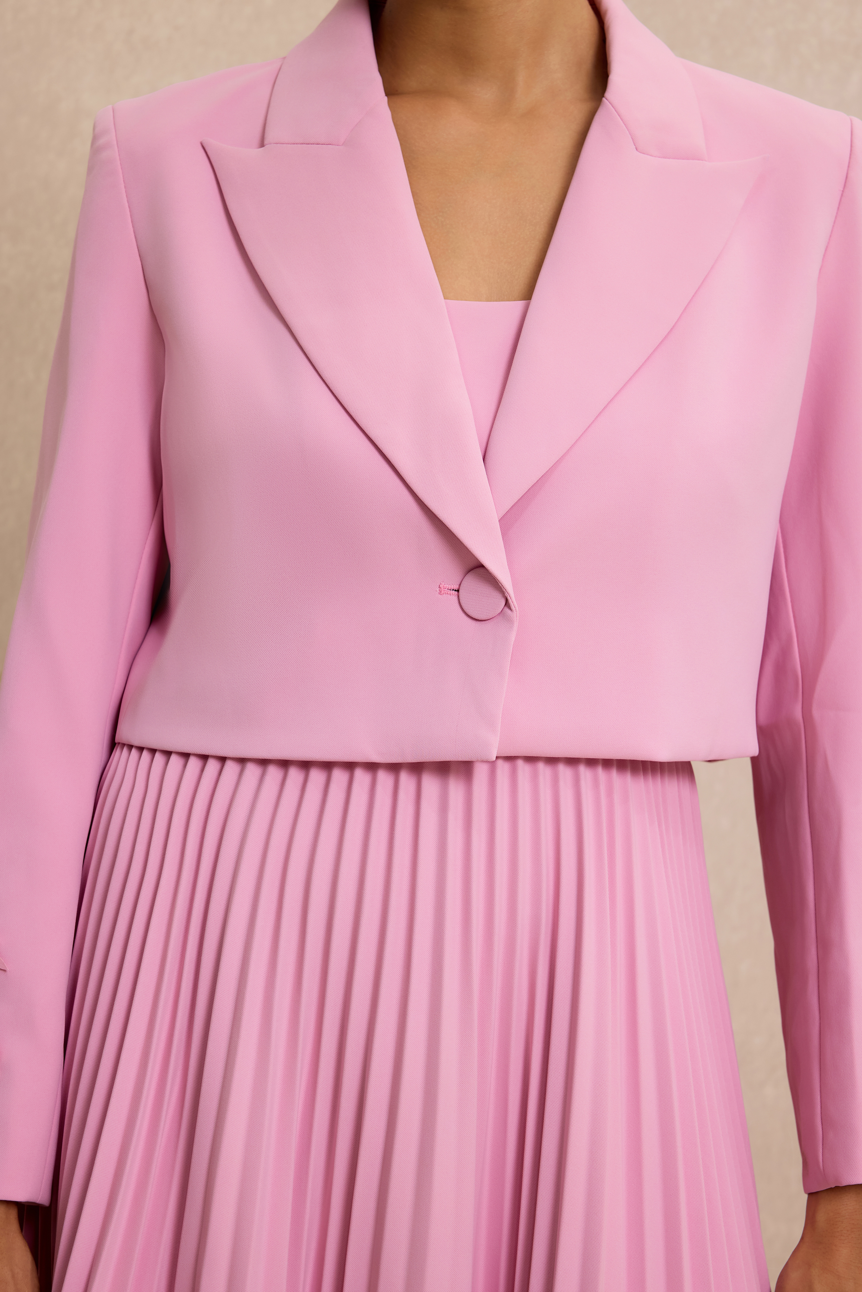 Flapped 3D Flower Blazer & Slip Midi Dress Set