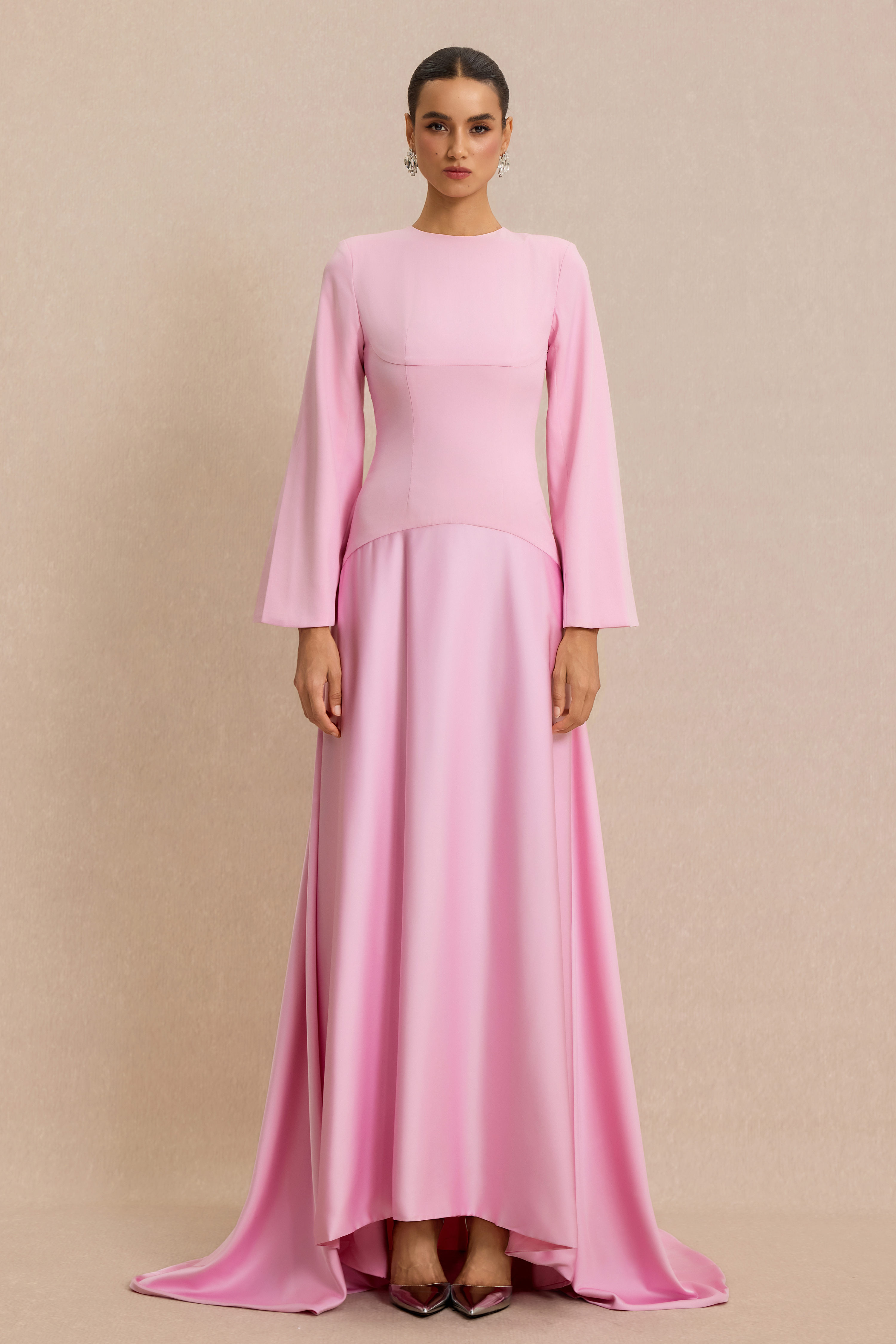 Satin Splicing Bell Sleeve Maxi Dress