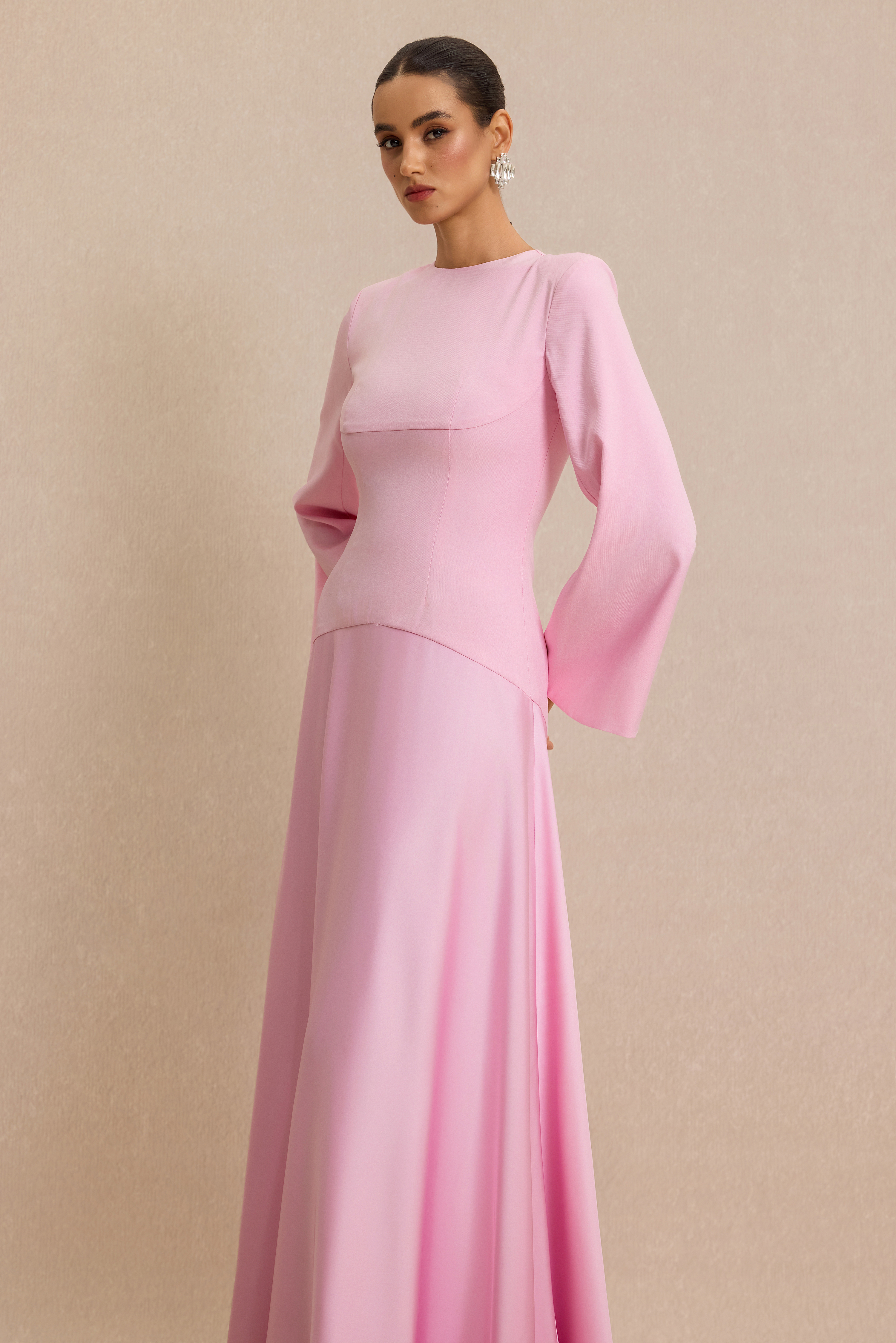 Satin Splicing Bell Sleeve Maxi Dress