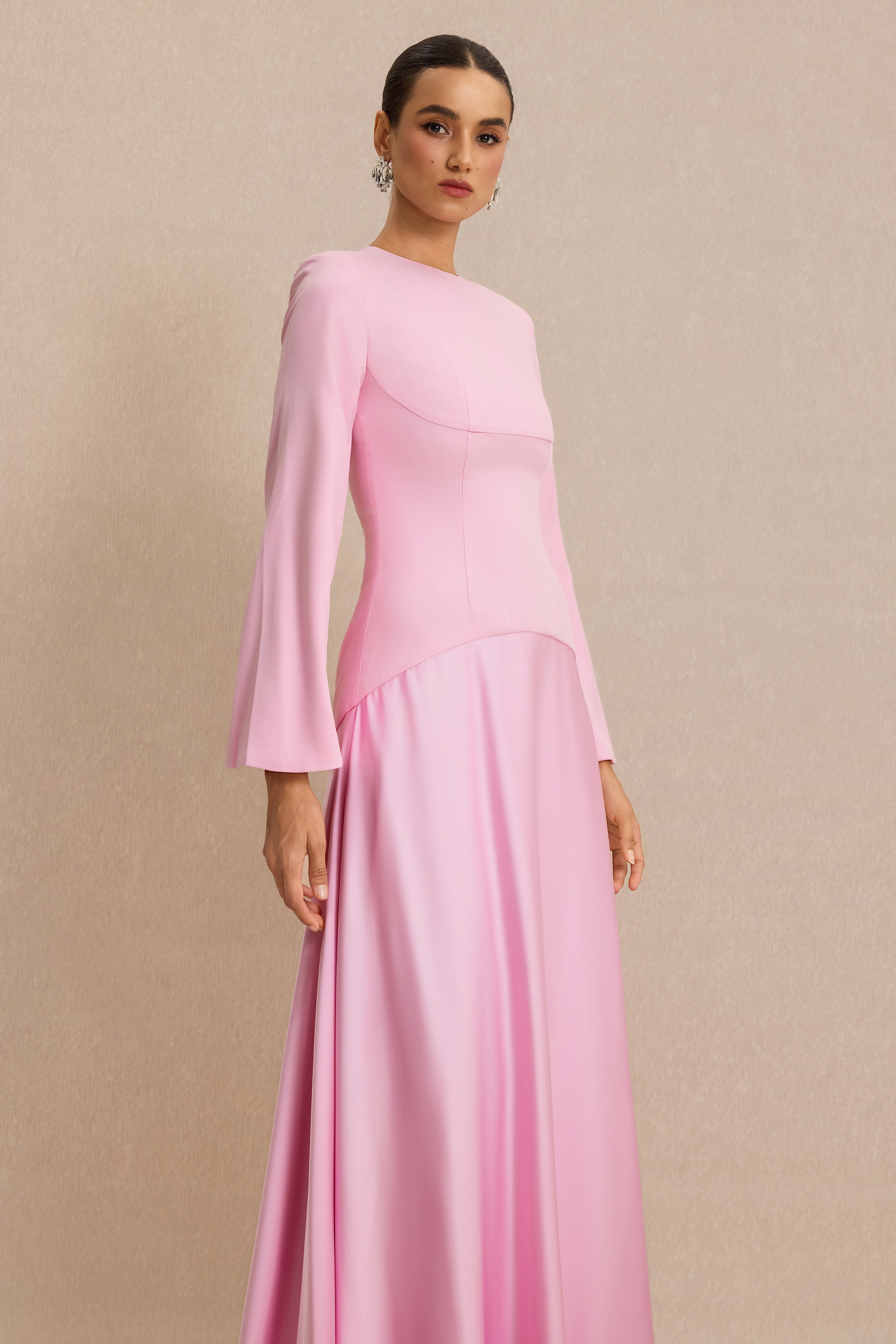 Satin Splicing Bell Sleeve Maxi Dress