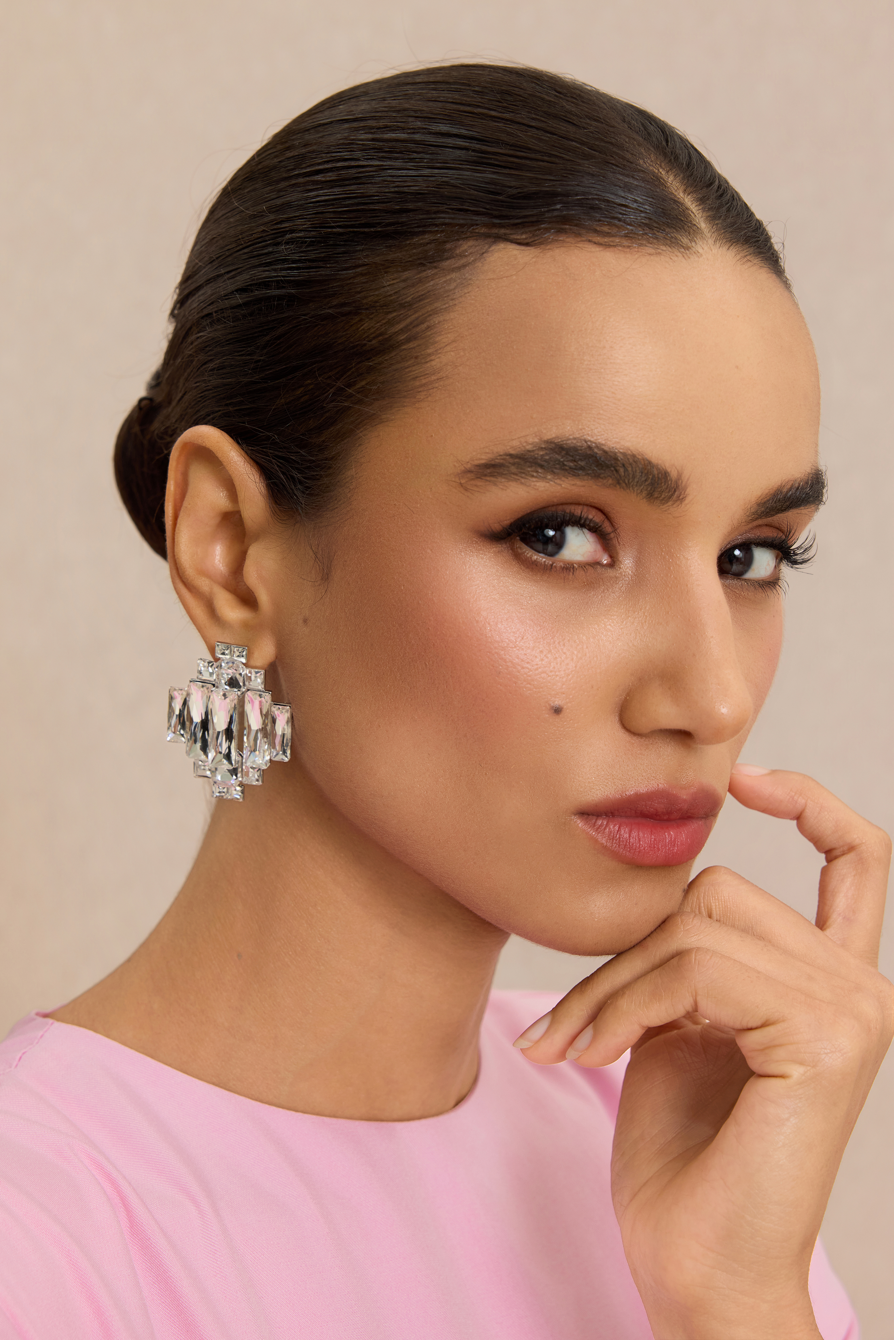 Geometric Baguette Rhinestone Cluster Earrings