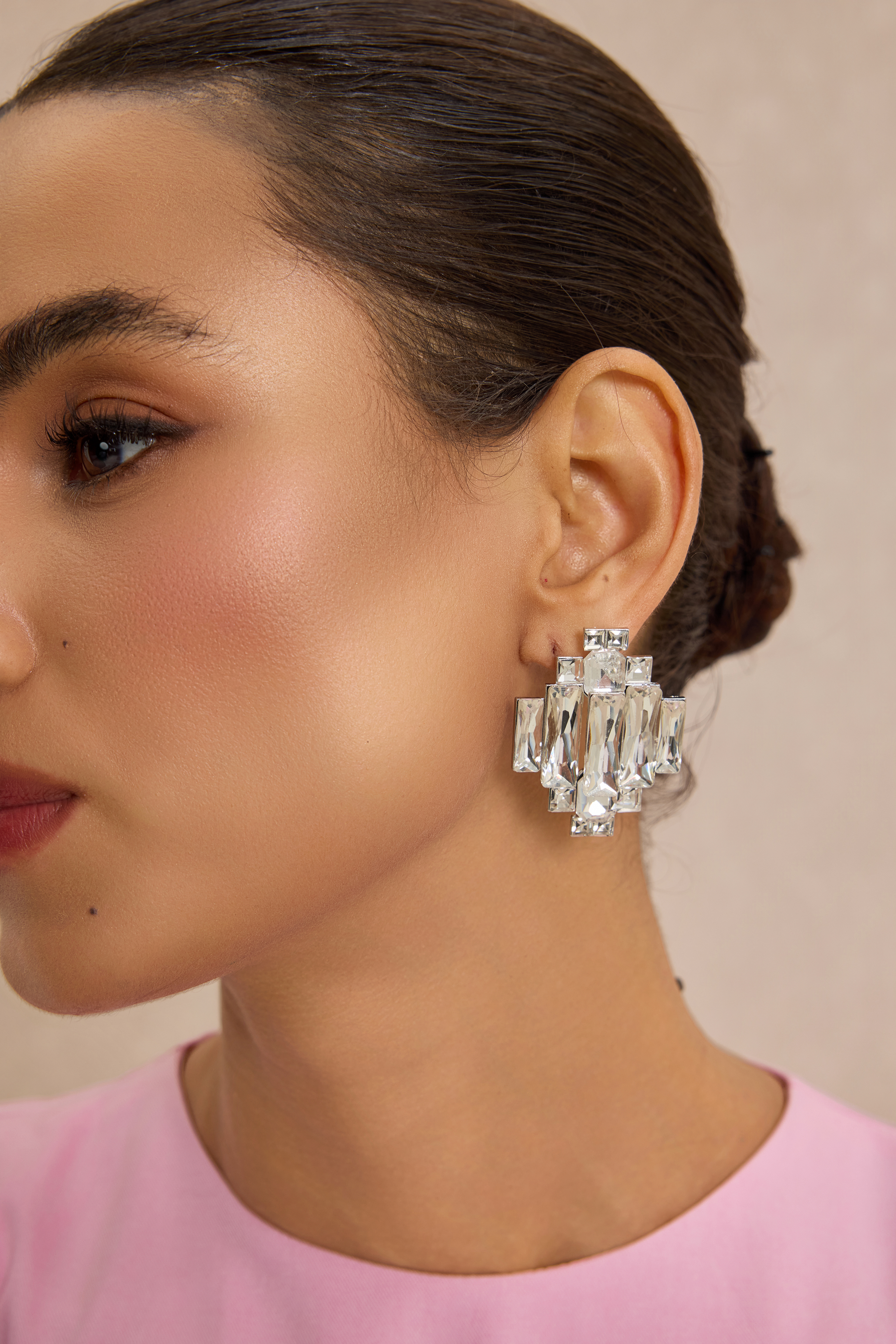 Geometric Baguette Rhinestone Cluster Earrings