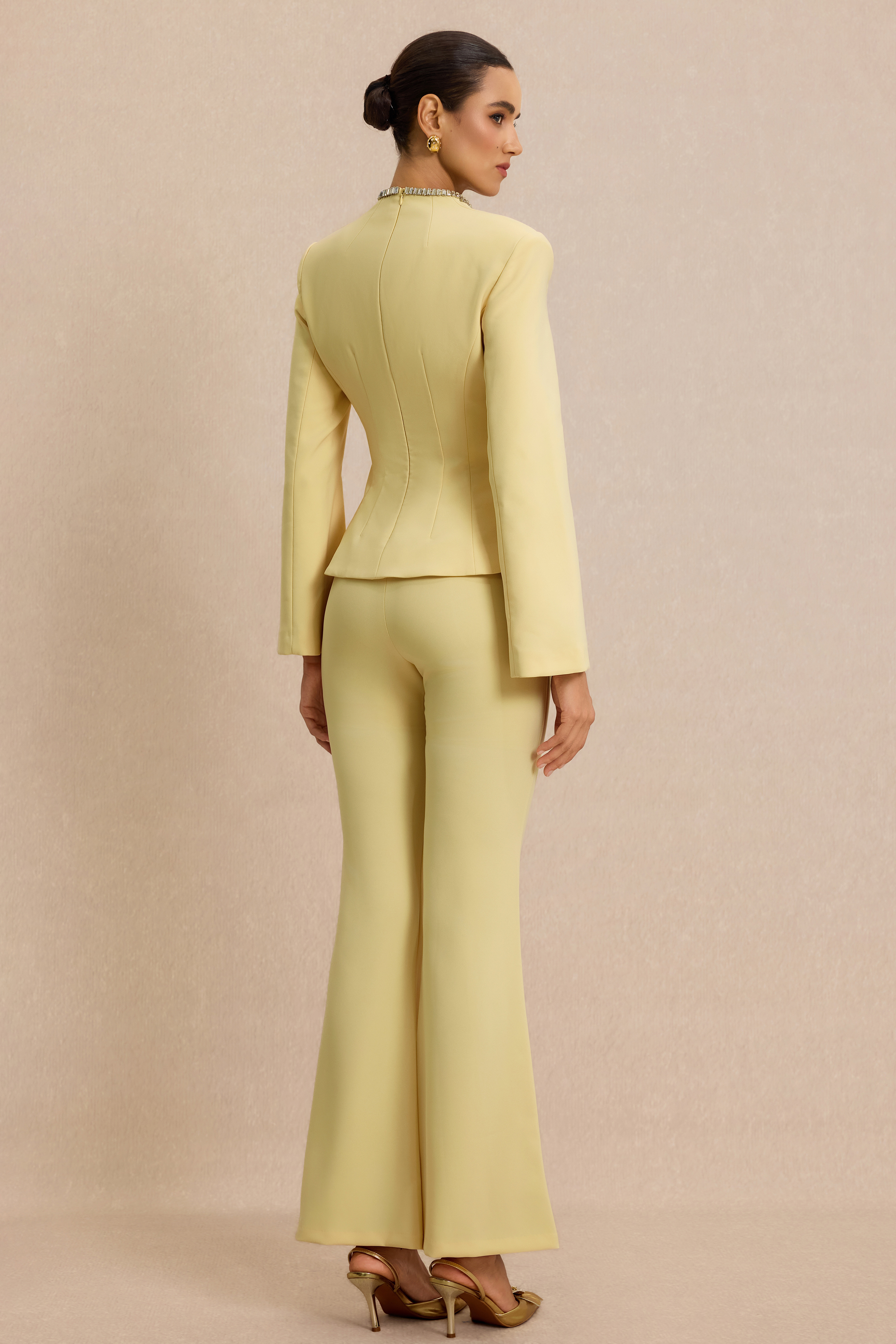 U-Neck Rhinestone Top & High Waist Pants Set