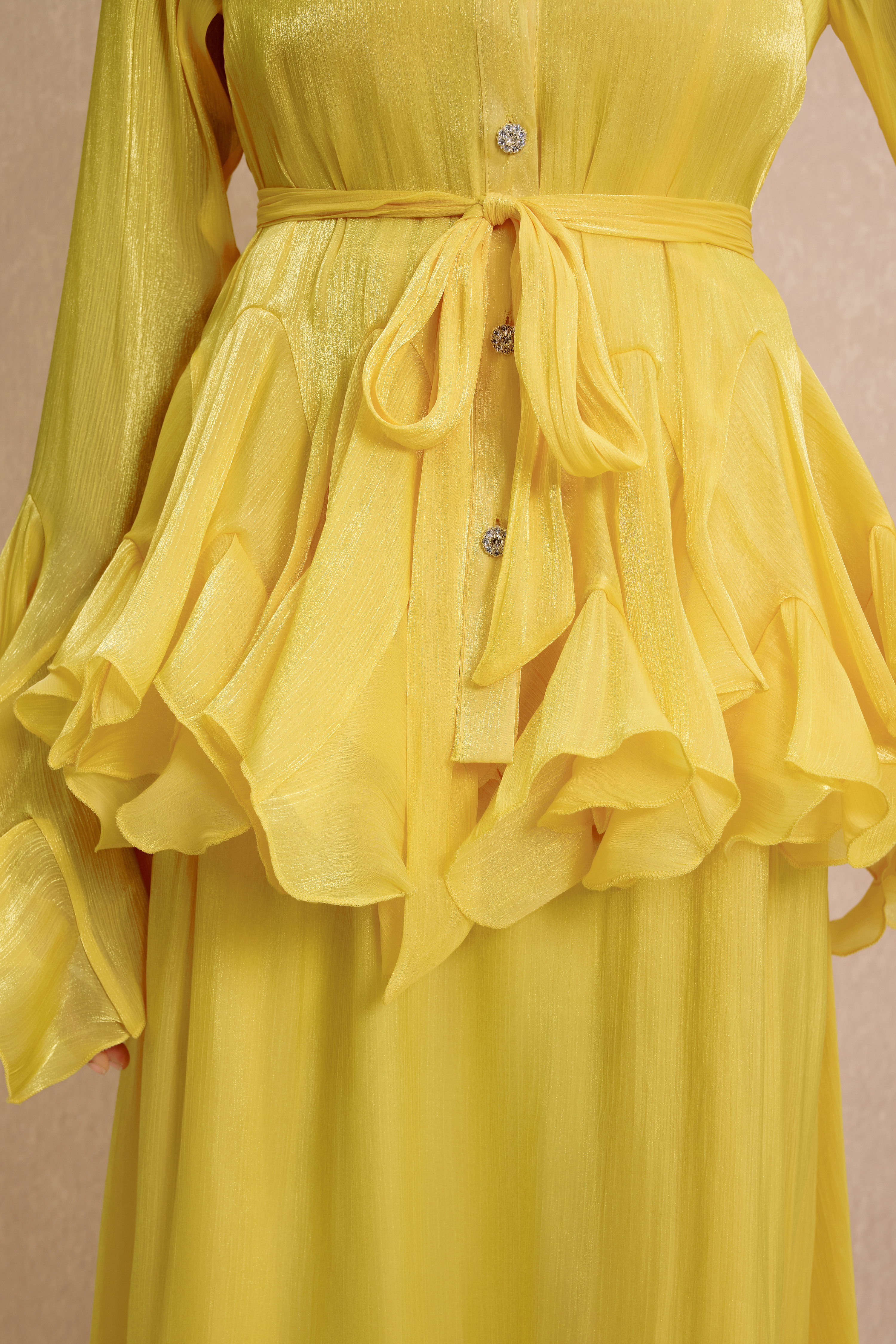 Shirt Collar Ruffle Blouse & Slip Midi Dress Set