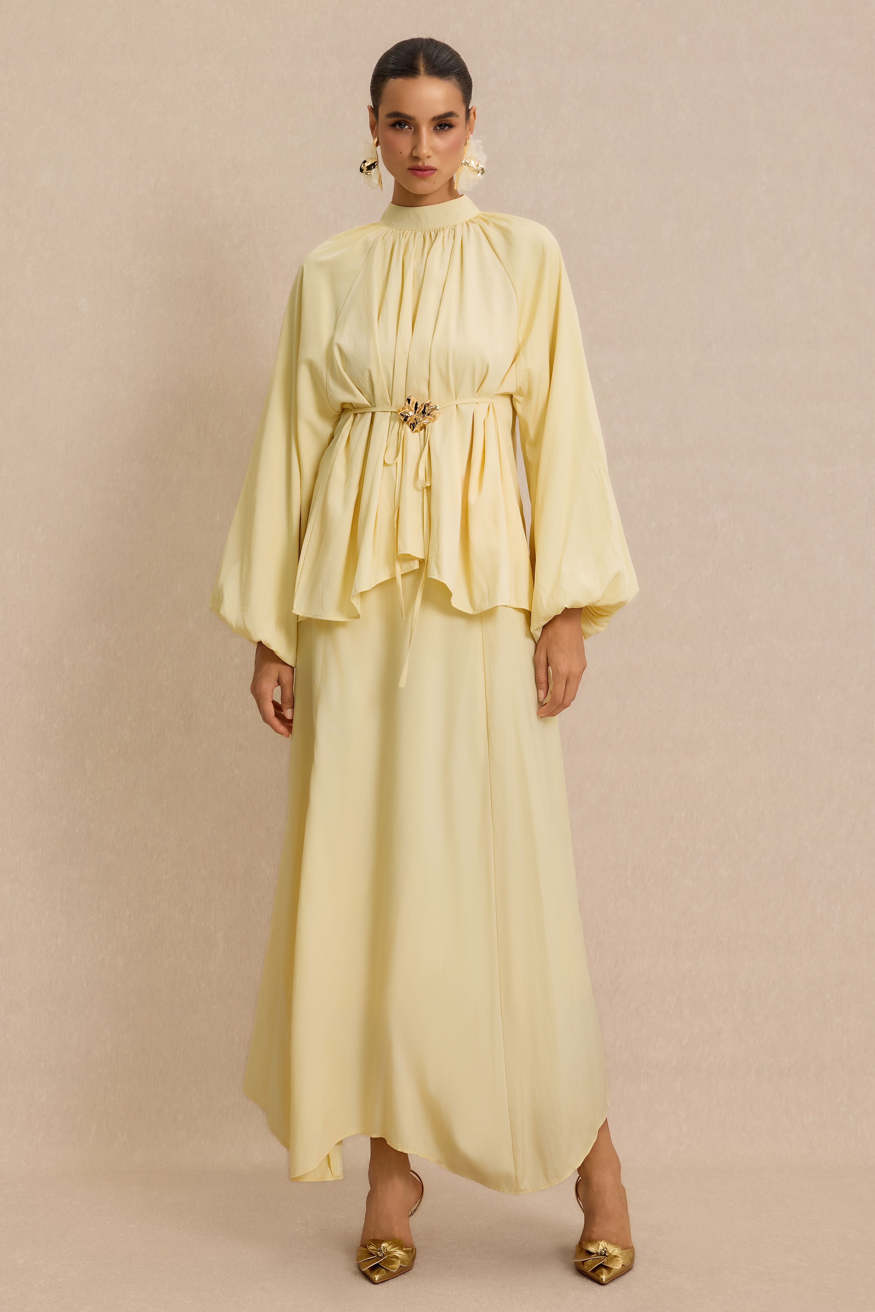 Raglan Sleeve Top & High Waist Midi Skirt Set