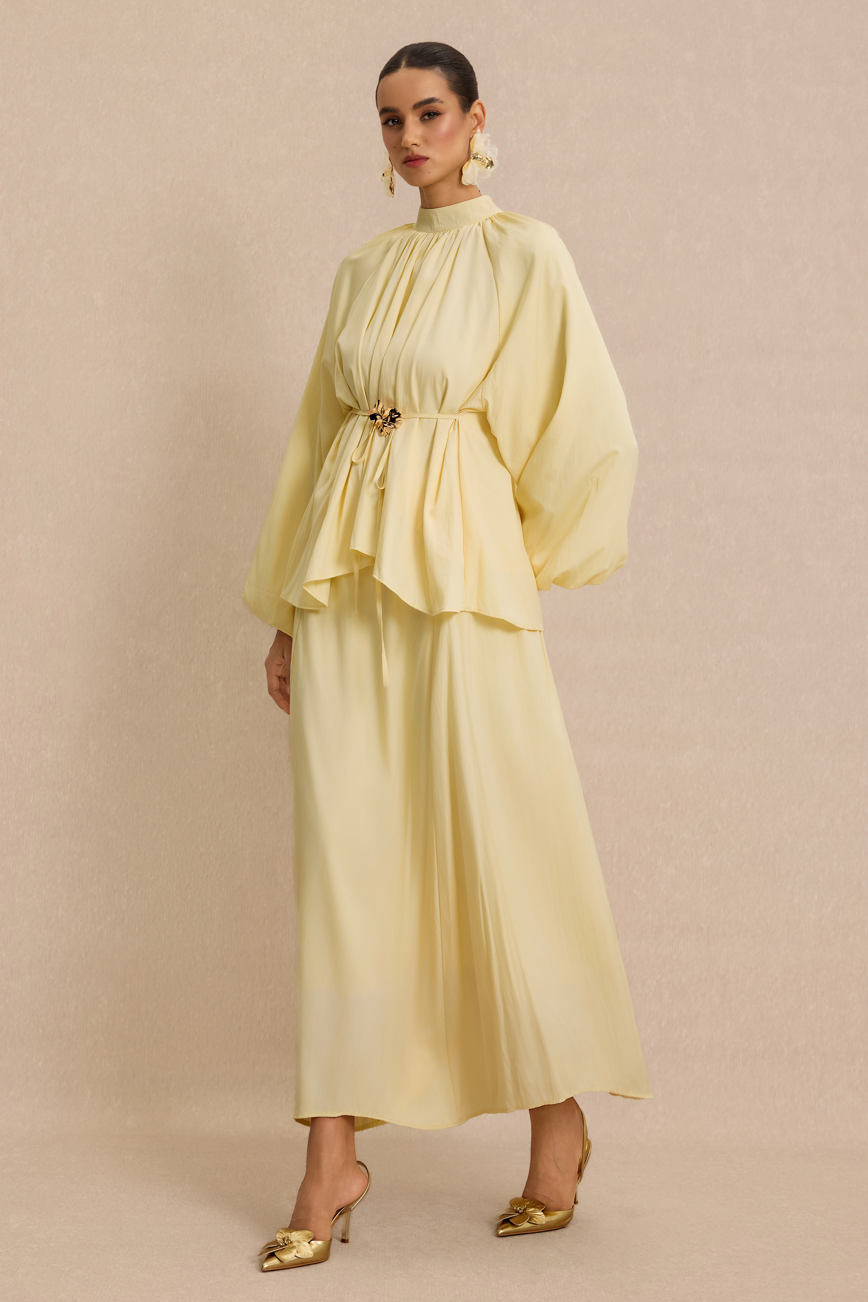Raglan Sleeve Top & High Waist Midi Skirt Set