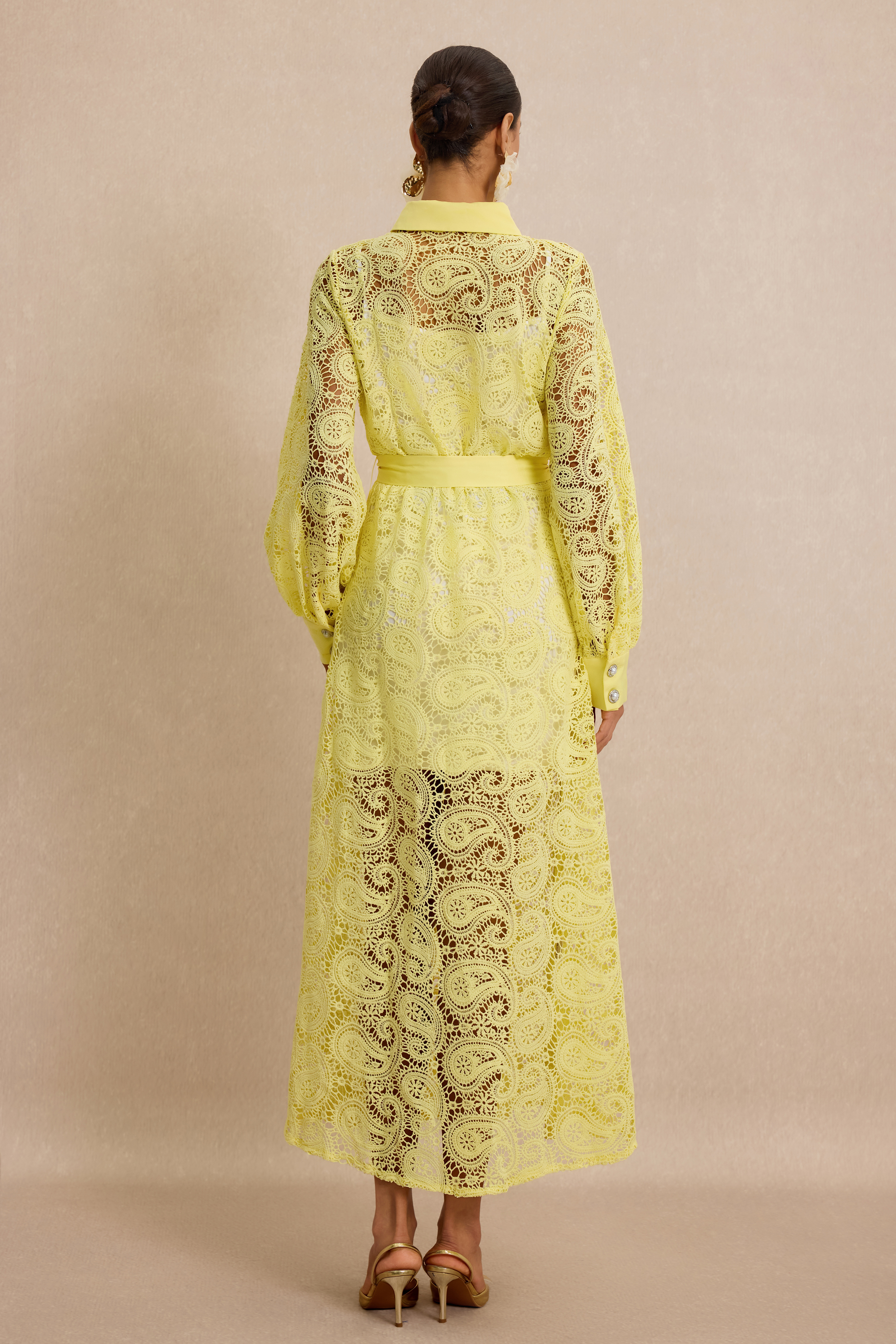 Lace Single Breasted Midi Dress With Belt