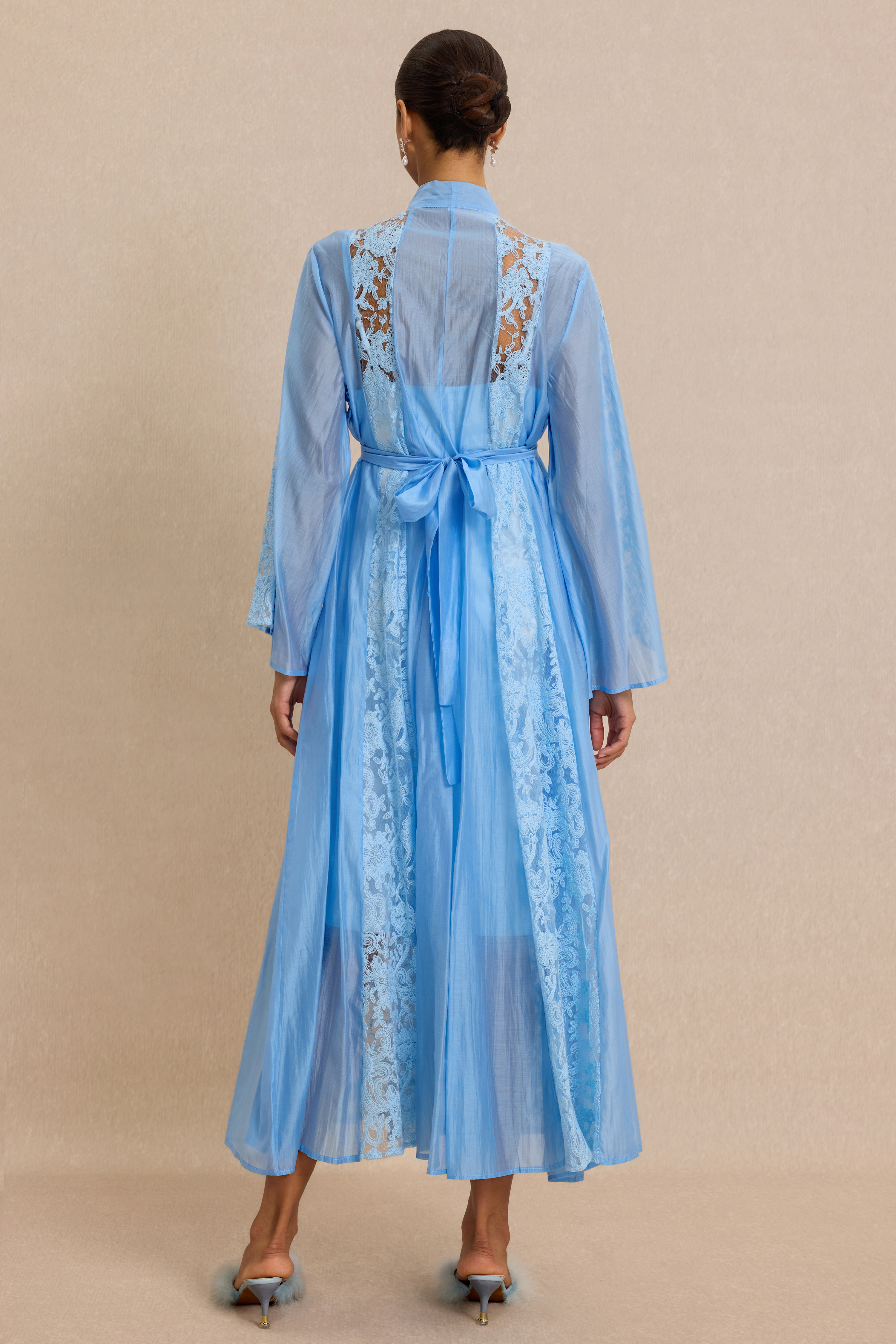 Lace Splicing Bell Sleeve Midi Dress