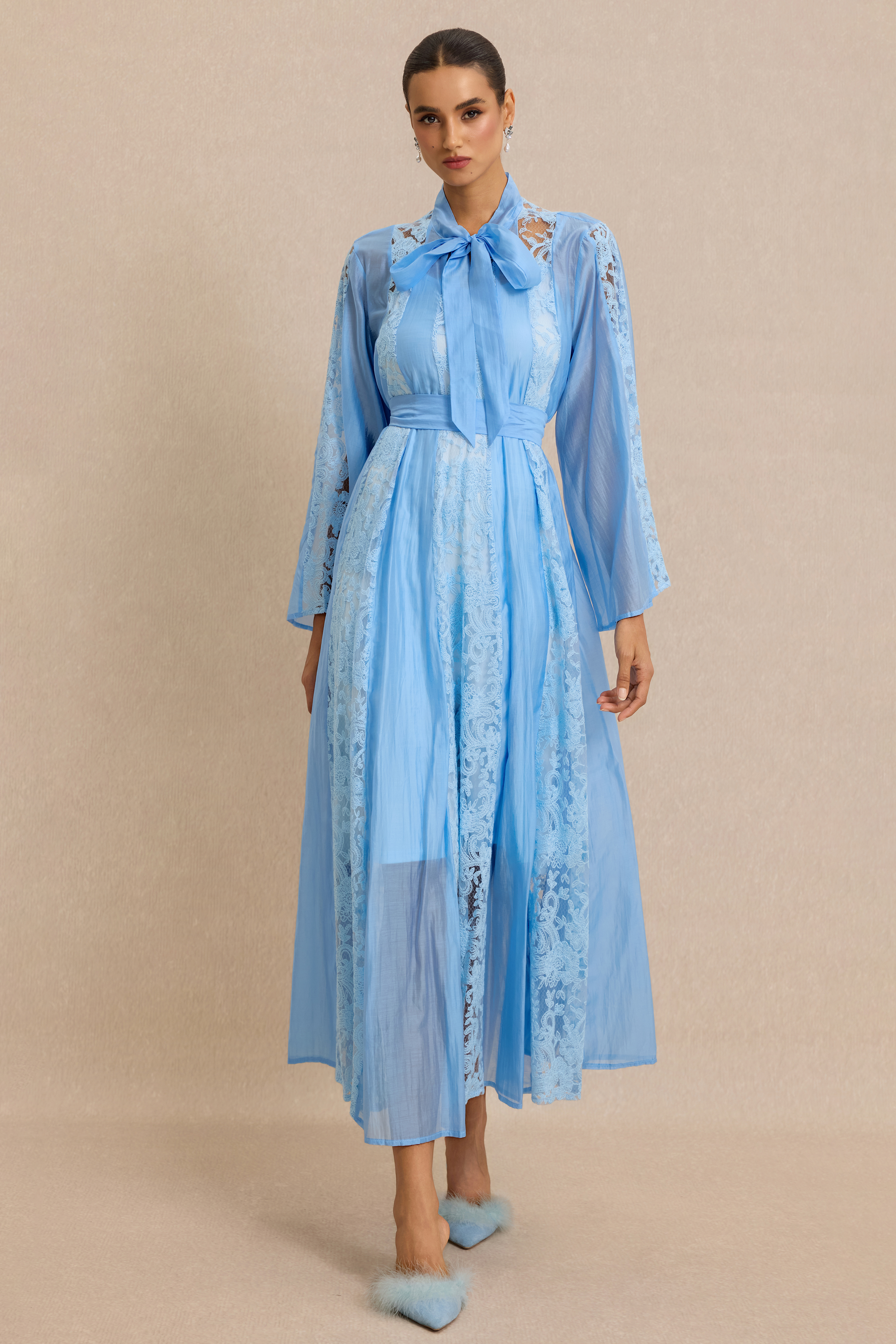 Lace Splicing Bell Sleeve Midi Dress