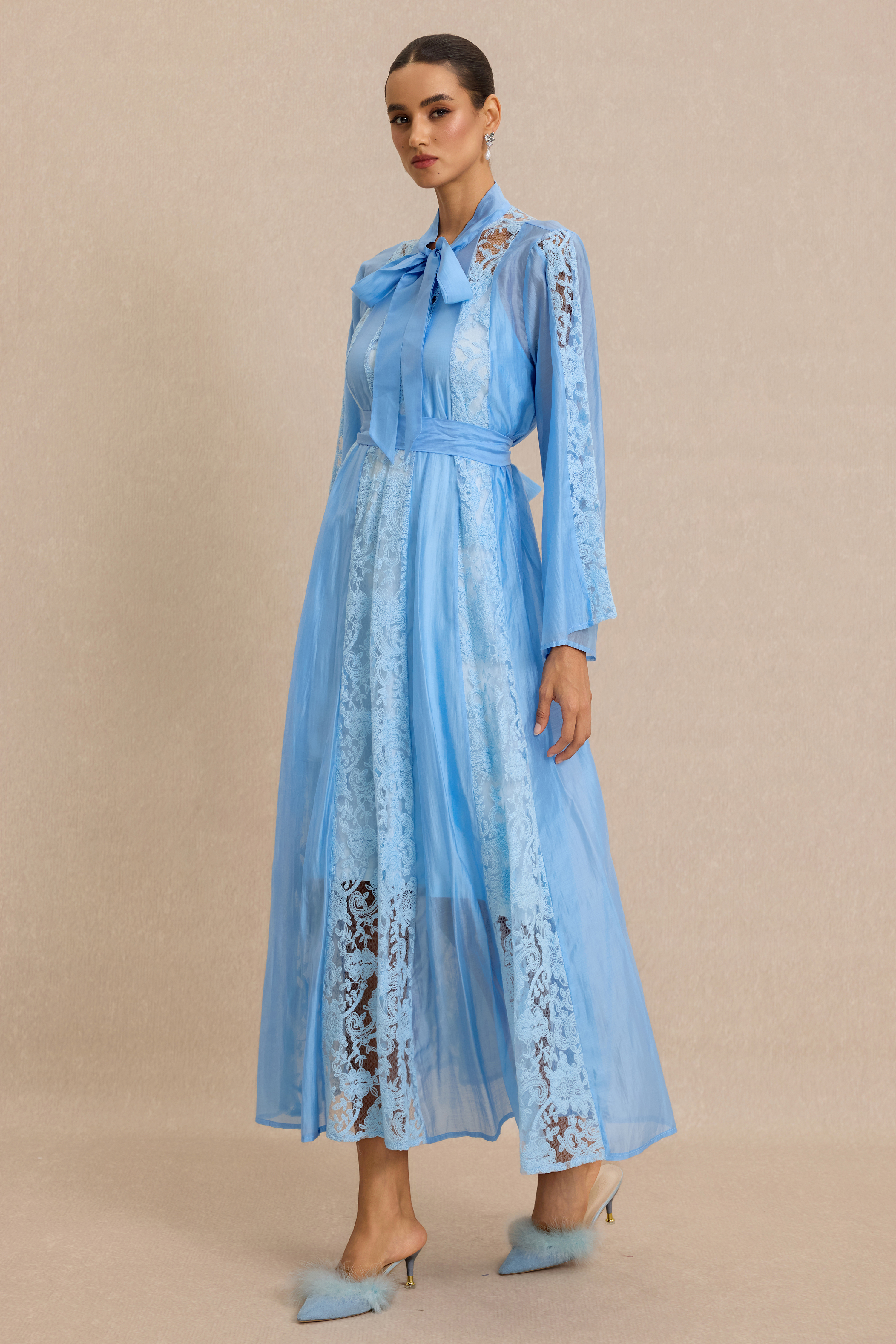 Lace Splicing Bell Sleeve Midi Dress