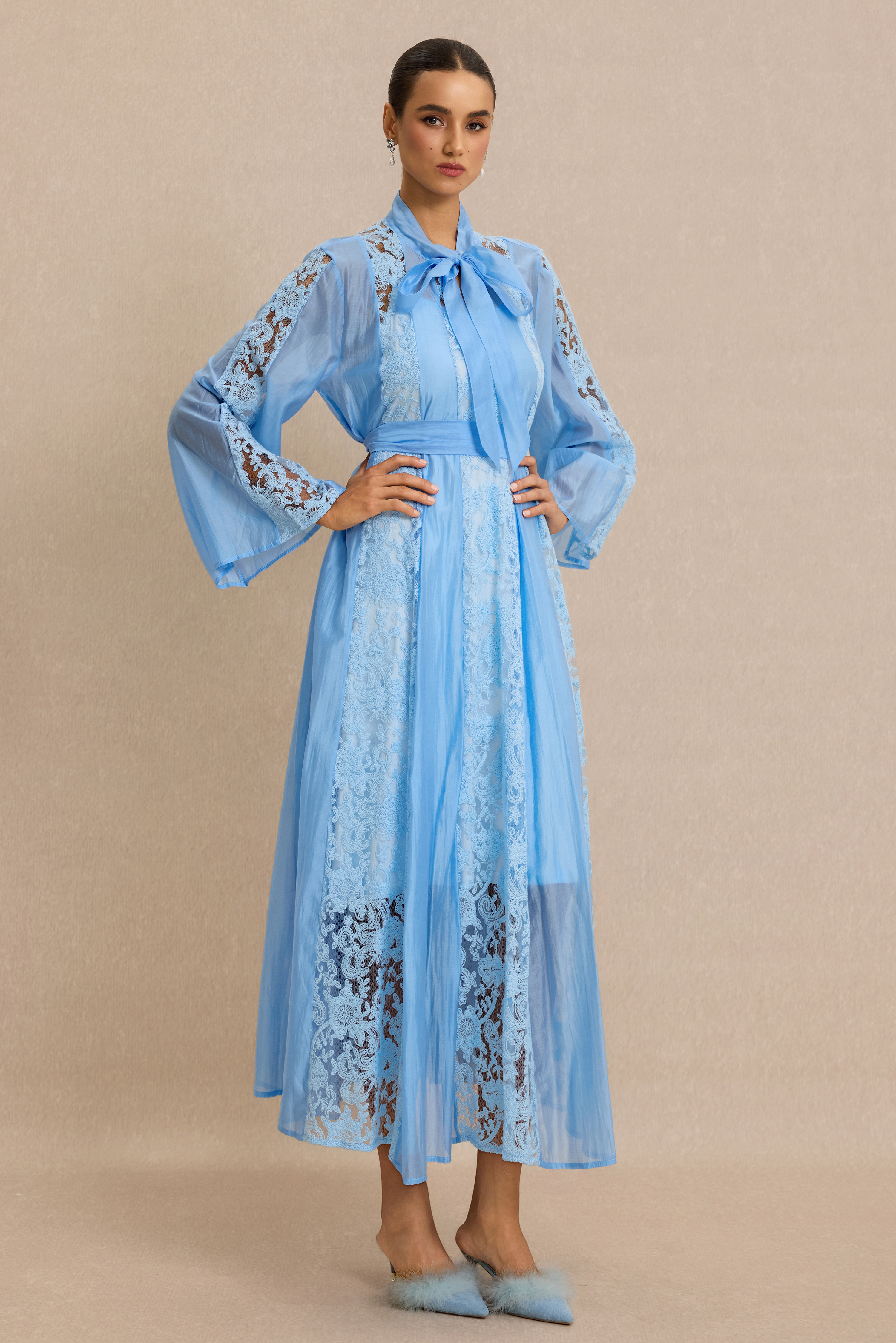 Lace Splicing Bell Sleeve Midi Dress