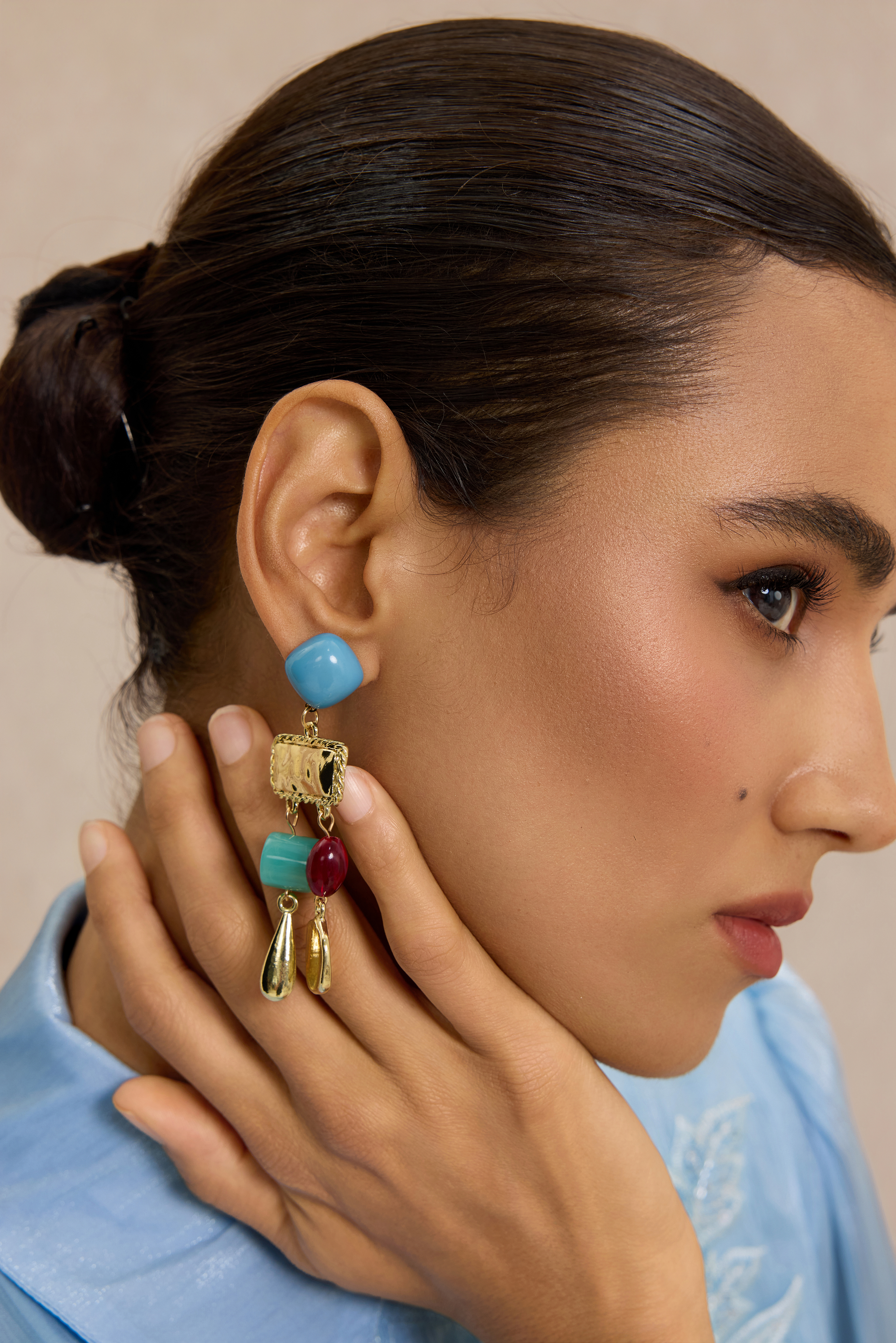 Retro Multi-Tone Beaded Drop Earrings