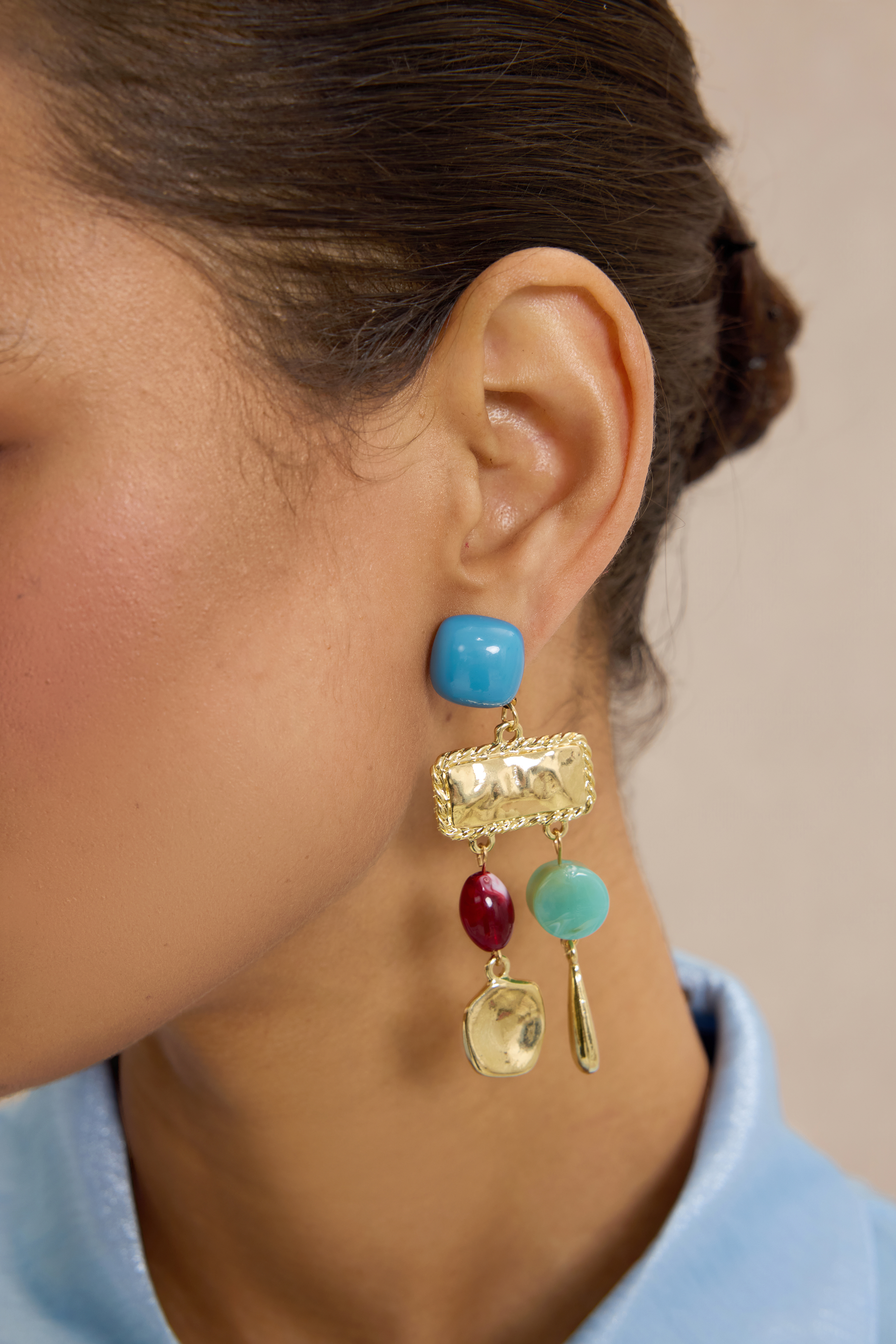 Retro Multi-Tone Beaded Drop Earrings