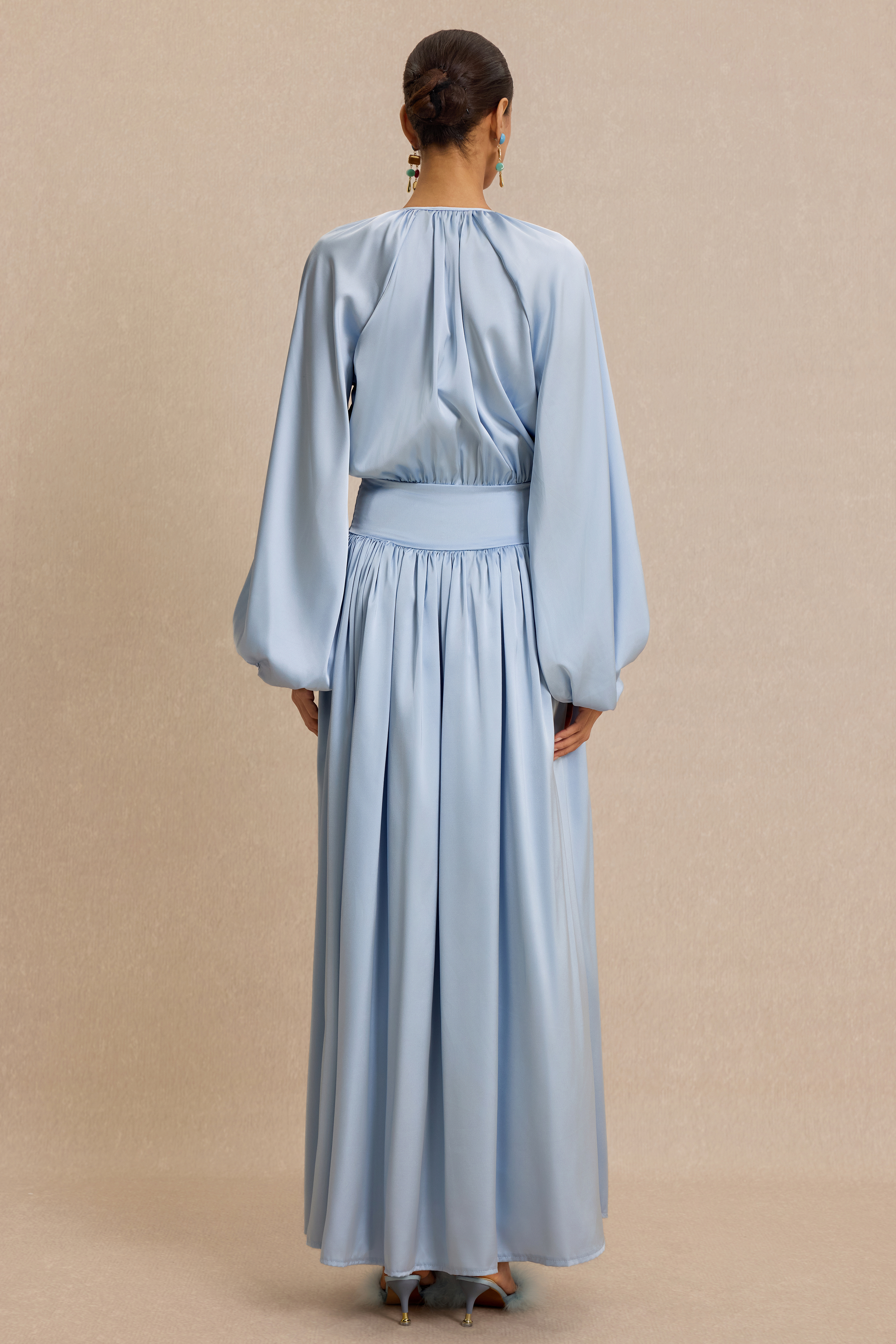 Round Neck Gathering Raglan Sleeve Midi Dress