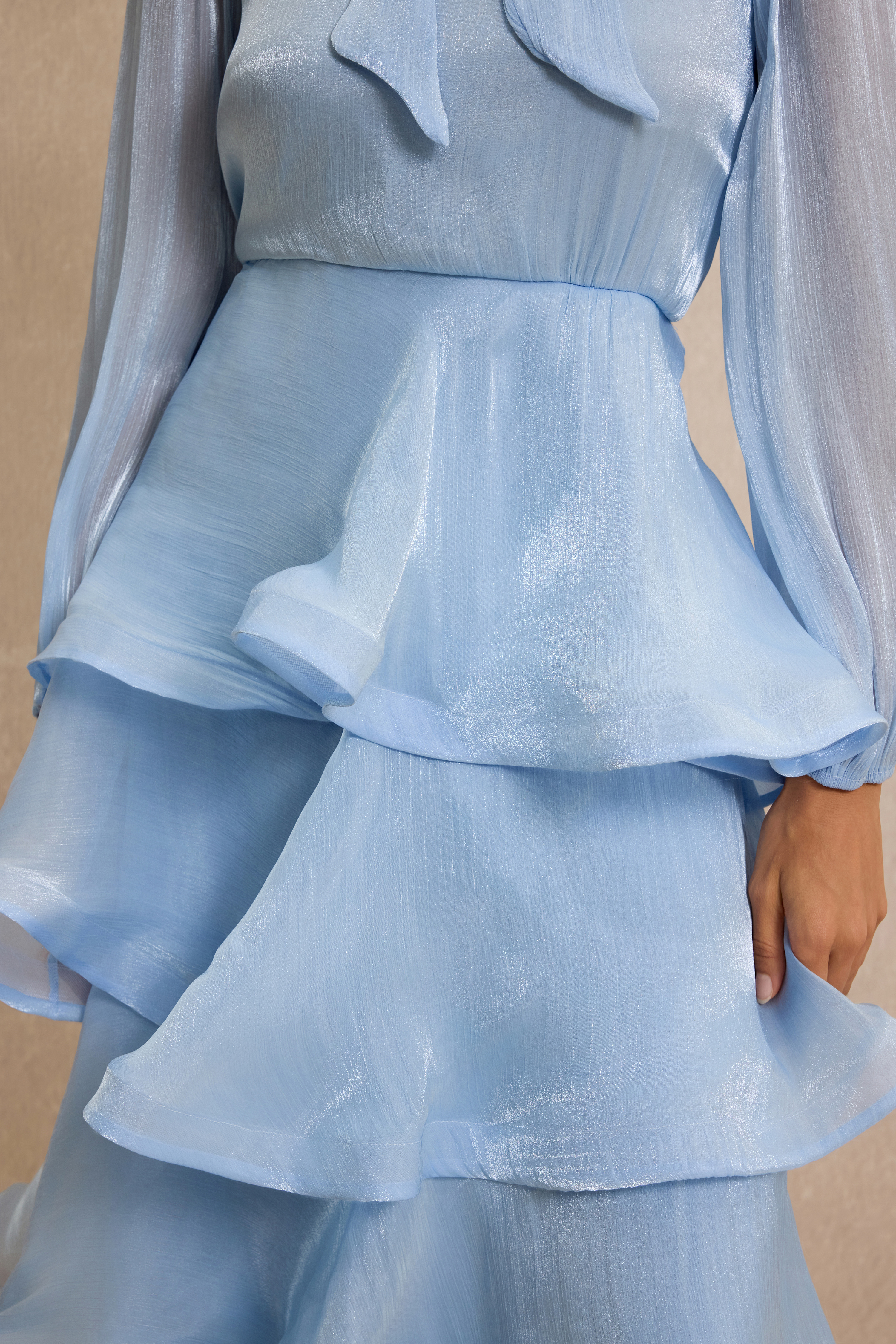 Ruffle Lantern Sleeve Lace-Up Maxi Dress