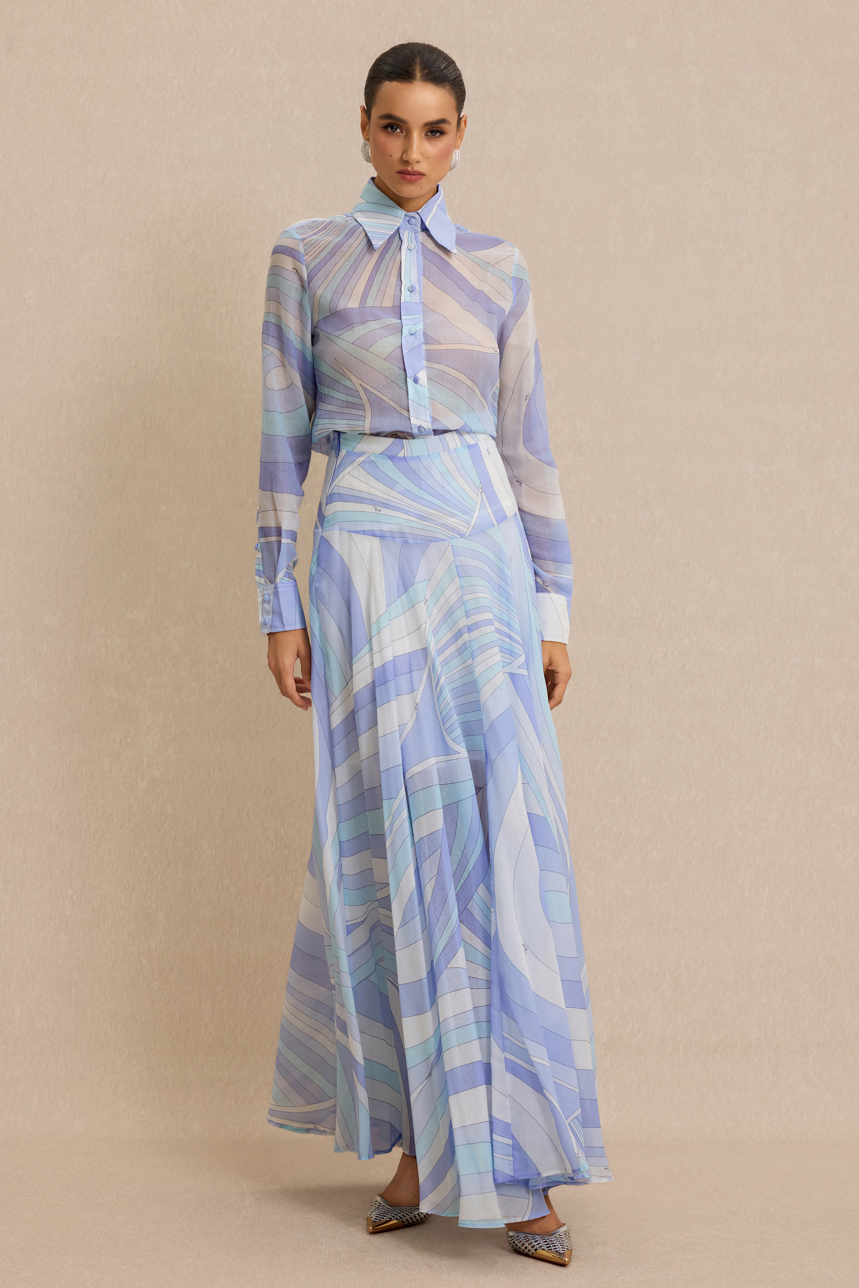 Geometric Patterns Flapped Top & Maxi Skrit Set