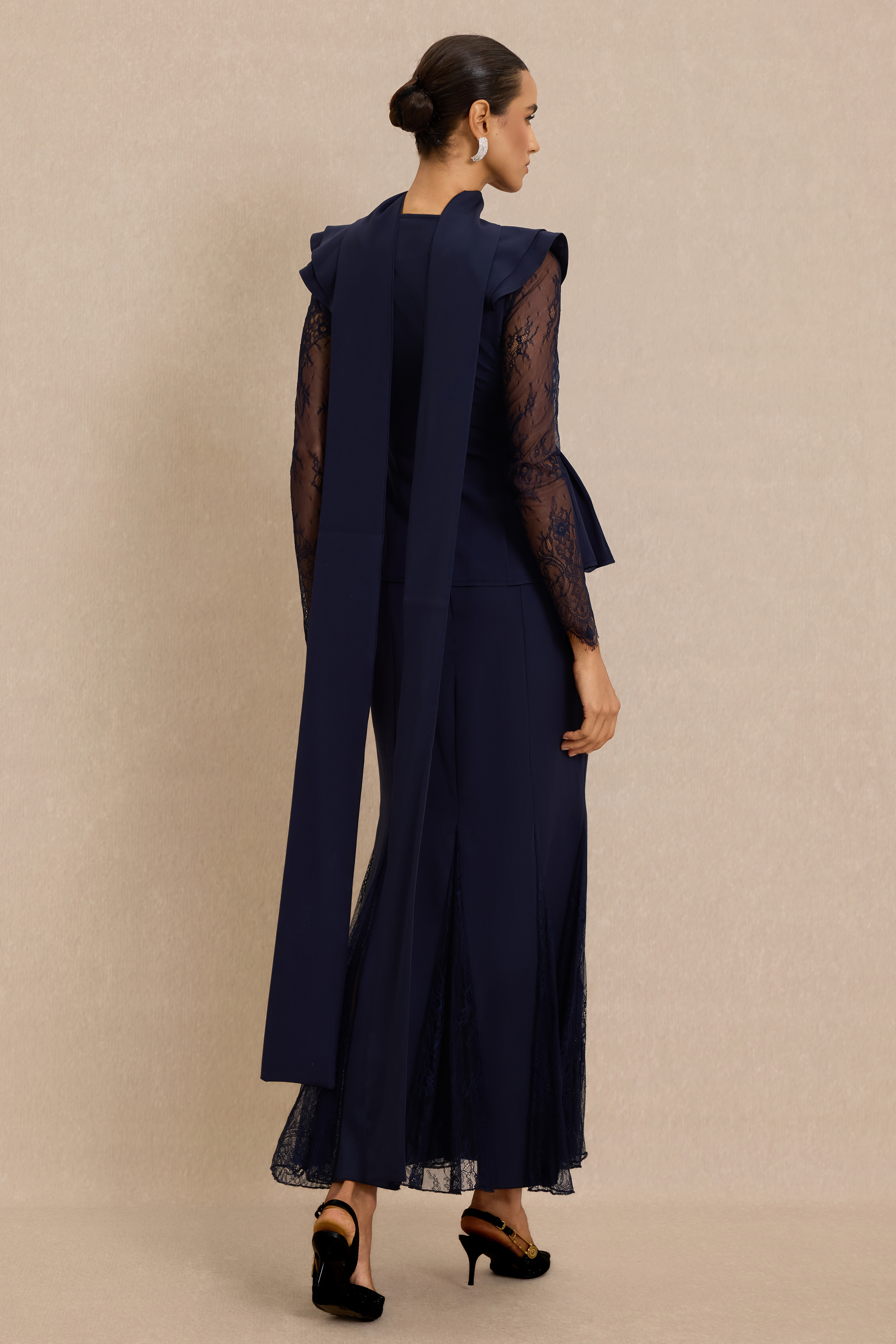 Lace V-Neck Ruffle Top & High Waist Midi Skirt Set