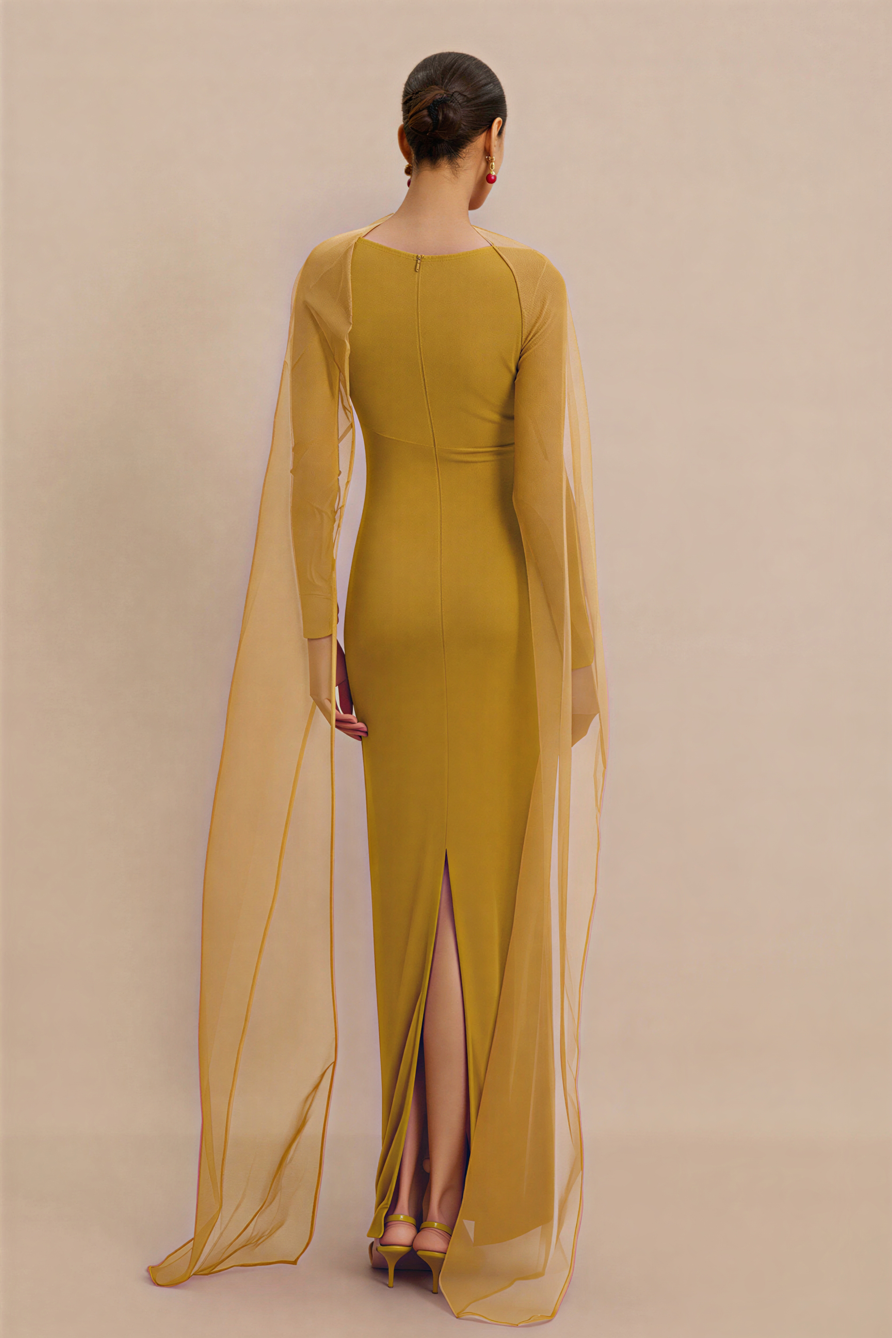 Jersey Cape Boat Neck Maxi Dress