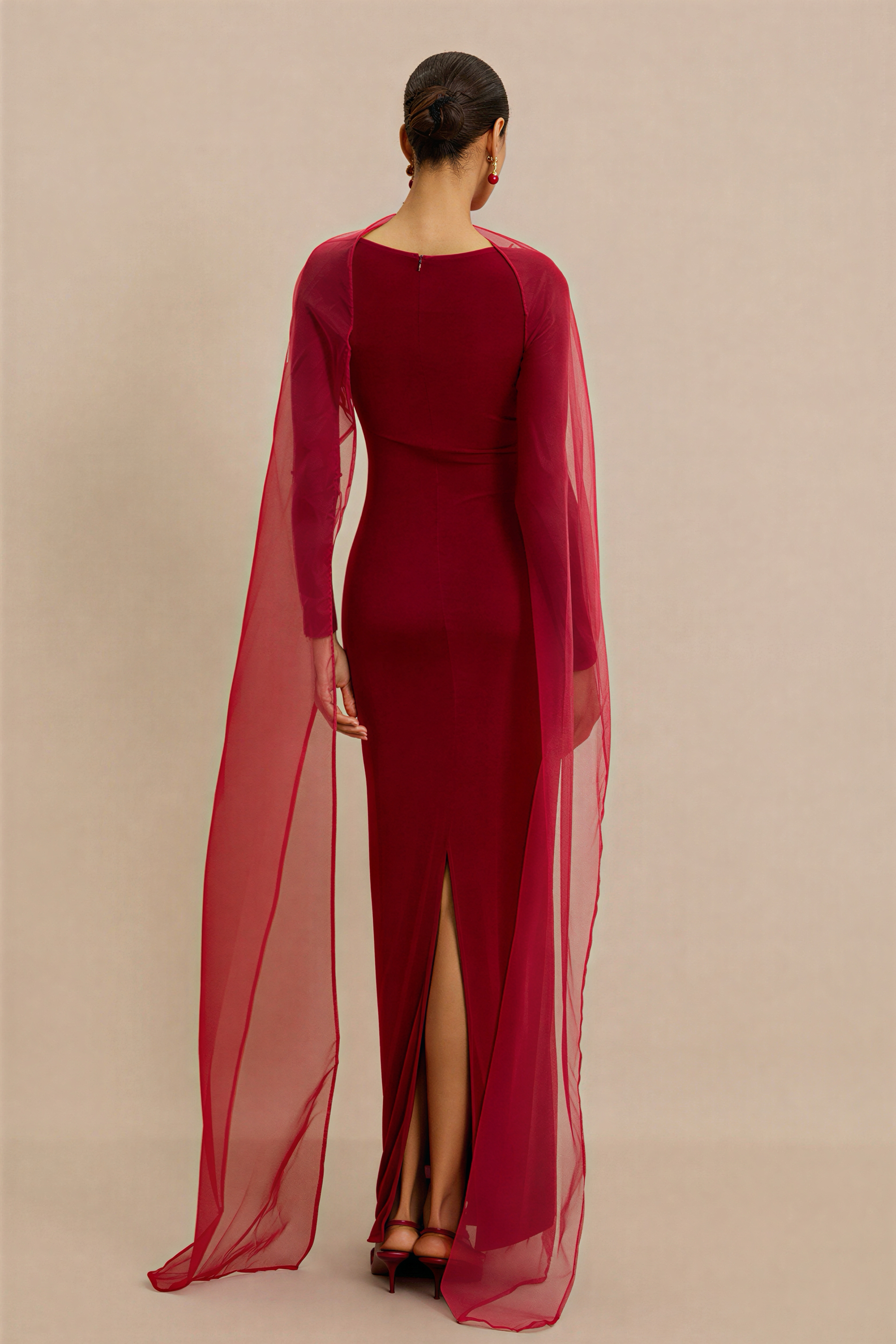 Jersey Cape Boat Neck Maxi Dress