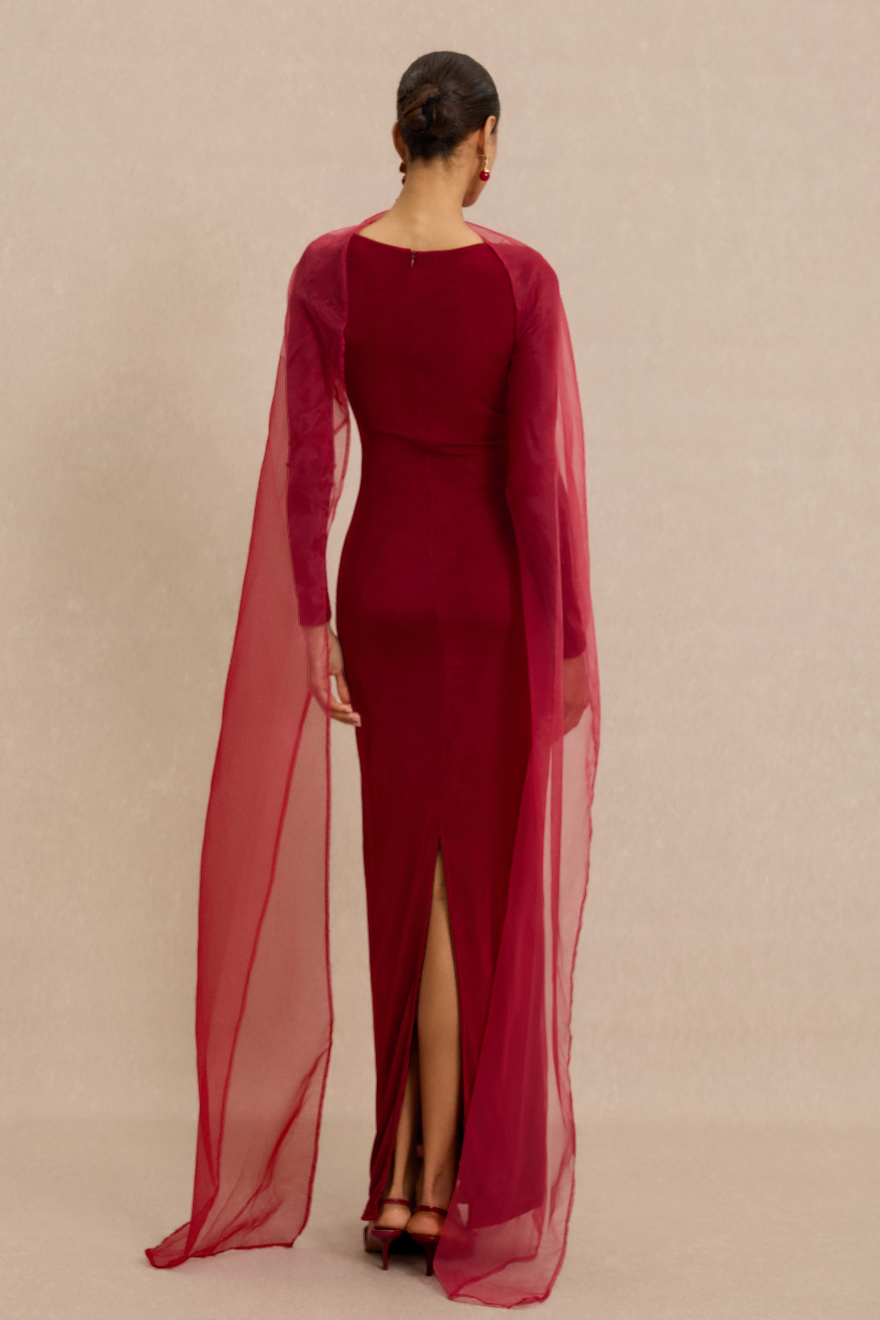 Jersey Cape Boat Neck Maxi Dress