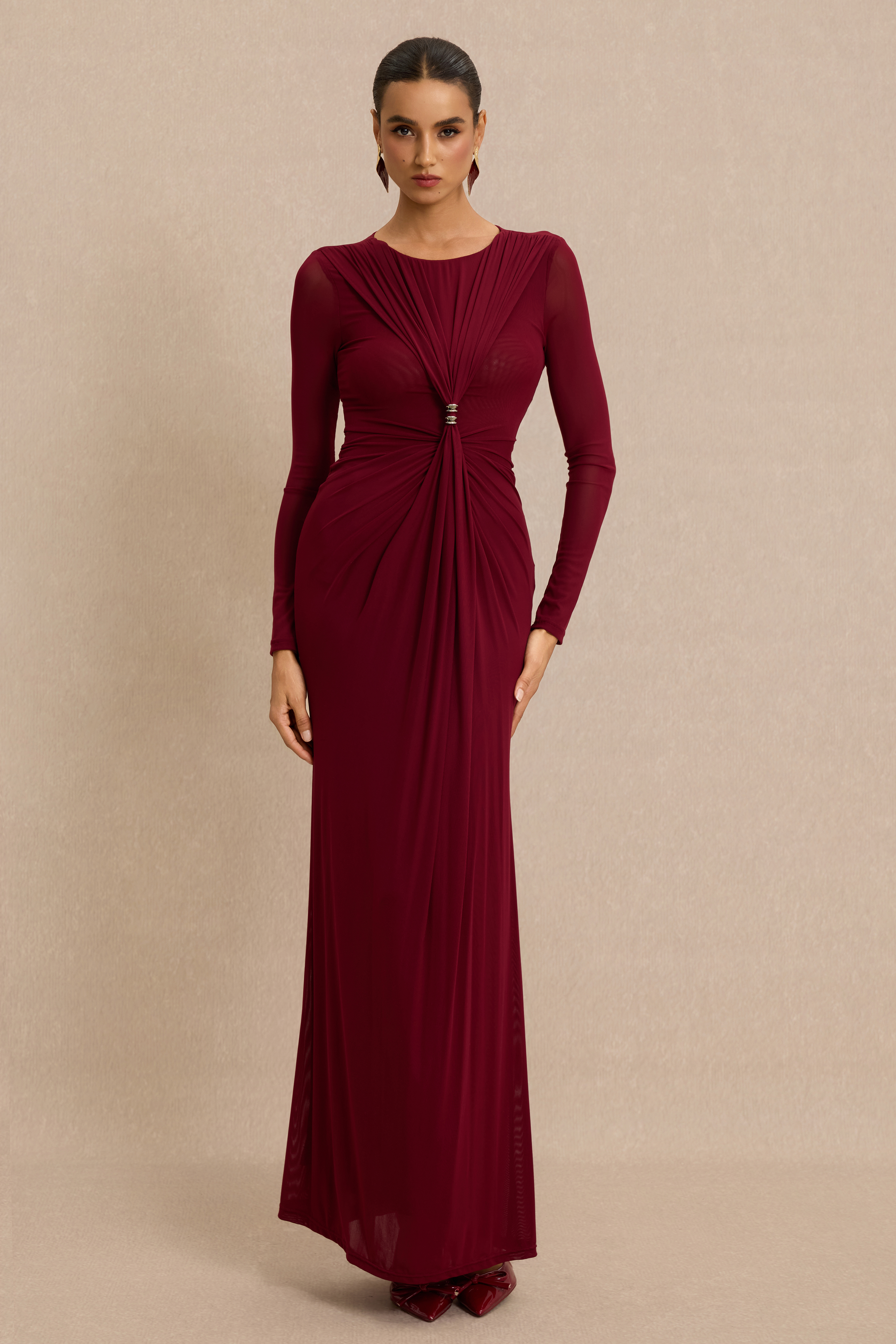 Mesh Metal Decorations Gathering Maxi Dress