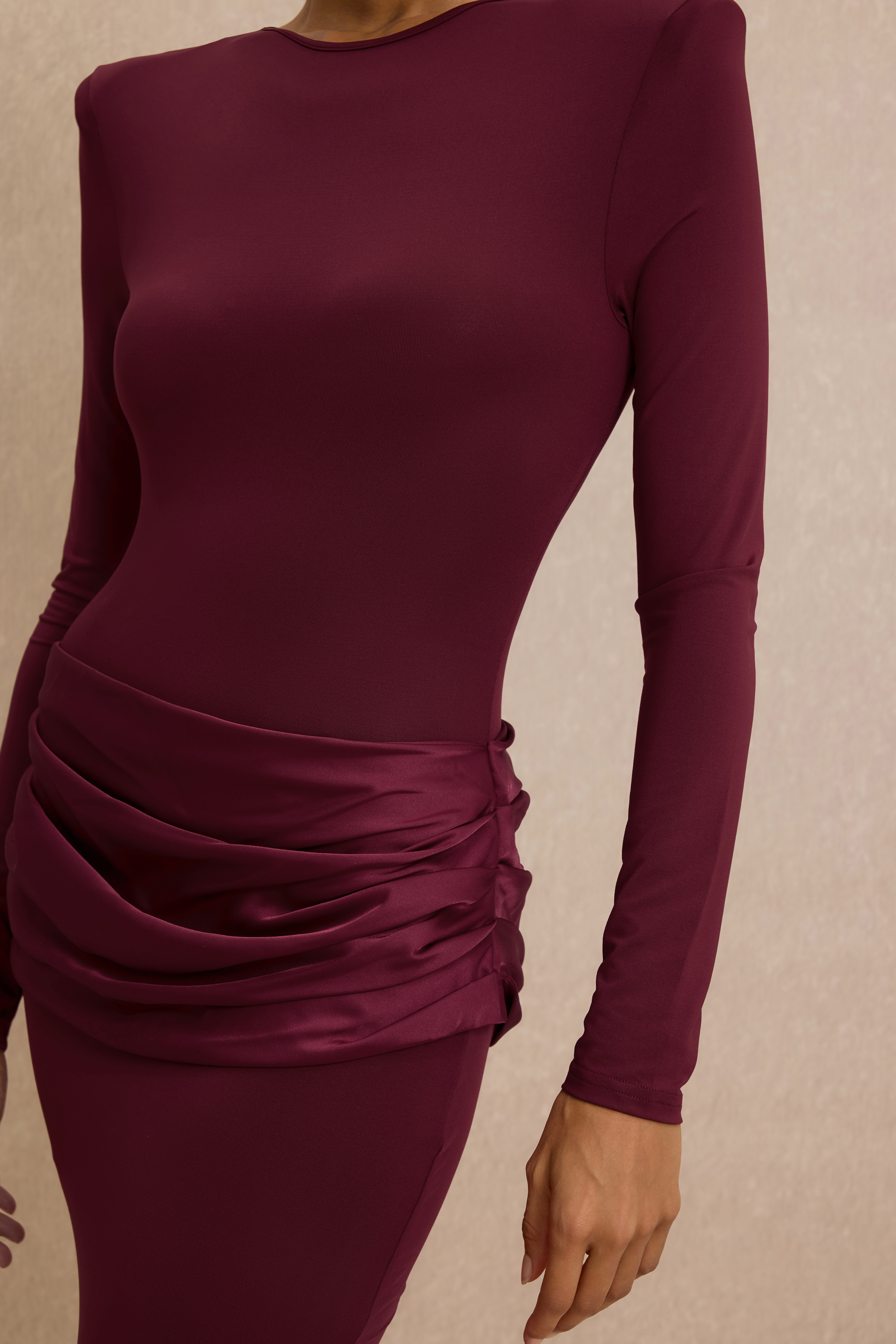 Jersey Splicing Satin Long Sleeve Maxi Dress